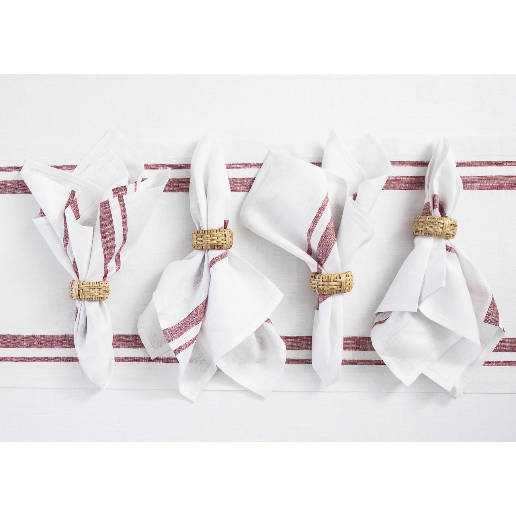 Solino Home 100% Pure Linen Dinner Napkins Set of 4 - 20x20 Inch French Stripe Burgundy & White Cloth Napkins for Spring, Easter, Mothers Day - Handcrafted, Machine Washable - Perfect for Dinner Parties, Wedding Decor, and Holiday Table Settings