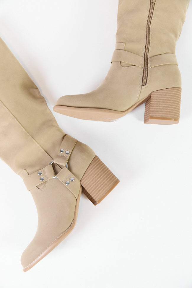Hendrix Taupe Moto Tall Boots for Women - Stylish Leather Riding Boots with Side Zipper | Perfect for Motorcycle, Equestrian & Fashion Outfits