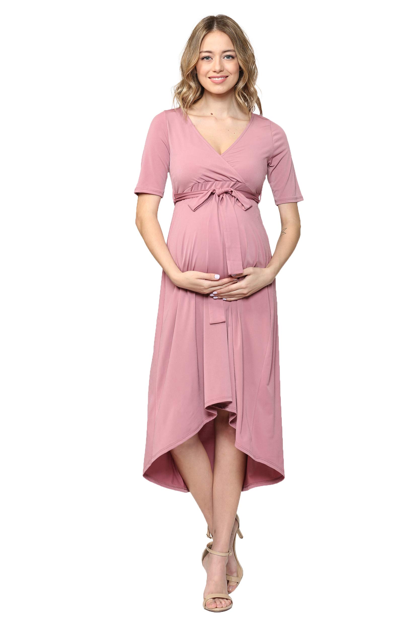 Stylish Maternity Wrap Dress for Women - Adjustable Waist Belt & Flattering Midi Length | Perfect for Pregnancy, Nursing, and Special Occasions
