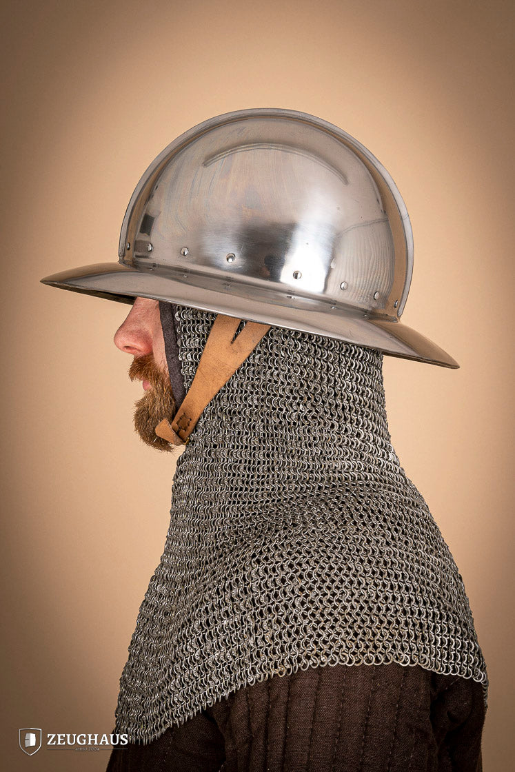 14th-15th Century Medieval Kettle Hat Helmet - 2mm Polished Steel - Authentic Reenactment & LARP Gear for Historical Battles and Cosplay