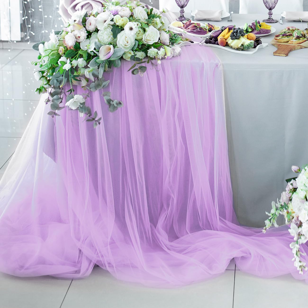32ft Sheer Organza Table Runner - Elegant Scarf Swags & Gauze Valance for Rustic Wedding Arch Drapes, Bridal Shower Decorations - Lavender | Perfect for Wedding Backdrops, Party Decor & Home Accents