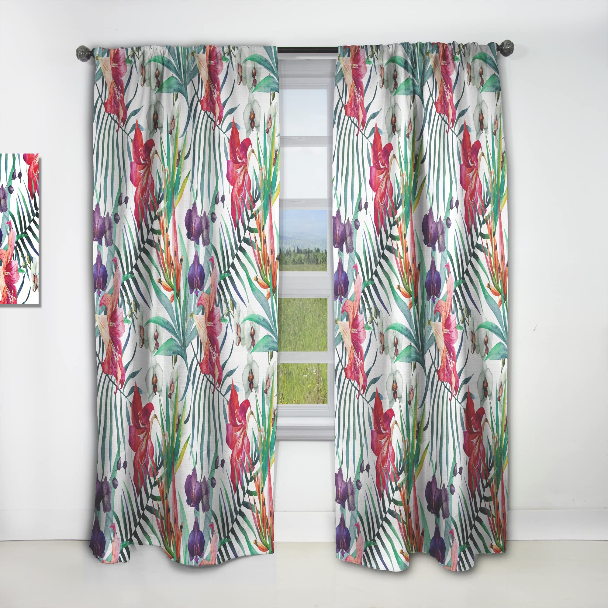 DesignQ Thermal Insulated Curtains - Orchid & Tropical Flower Print - Single Panel 52x90 Inches - Blackout Drapes for Bedroom & Living Room - Perfect for Home Decor & Light Control