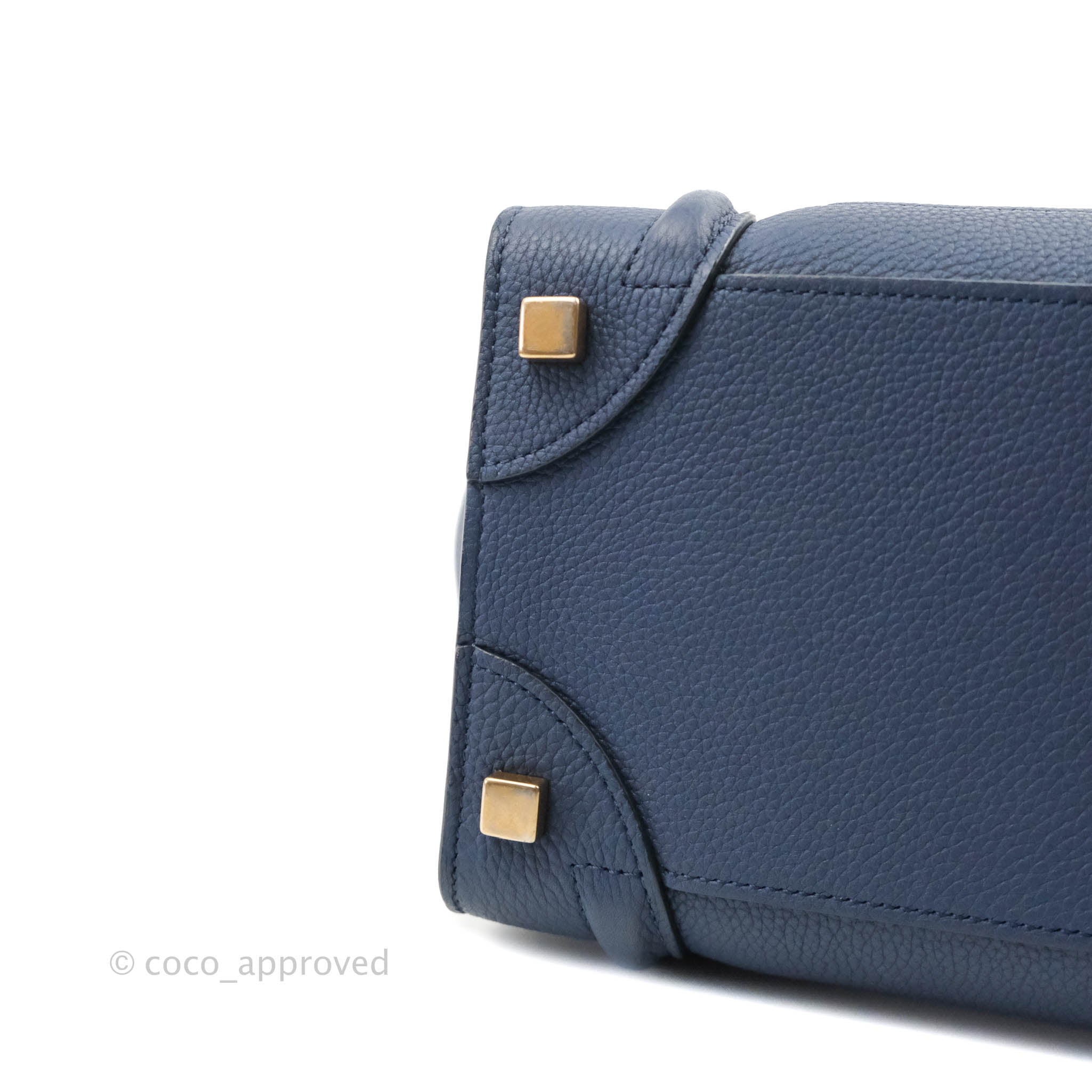 Celine Micro Luggage Handbag in Navy Grained Calfskin with Gold Hardware - Perfect for Work, Travel & Everyday Luxury