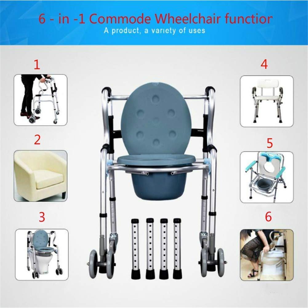Adjustable Height Folding Toilet Frame for Seniors - Portable Bedside Commode with Wheels & Armrests, Space-Saving Rollator Shower Chair - Ideal for Elderly Home Care, Mobility Assistance & Bathroom Safety