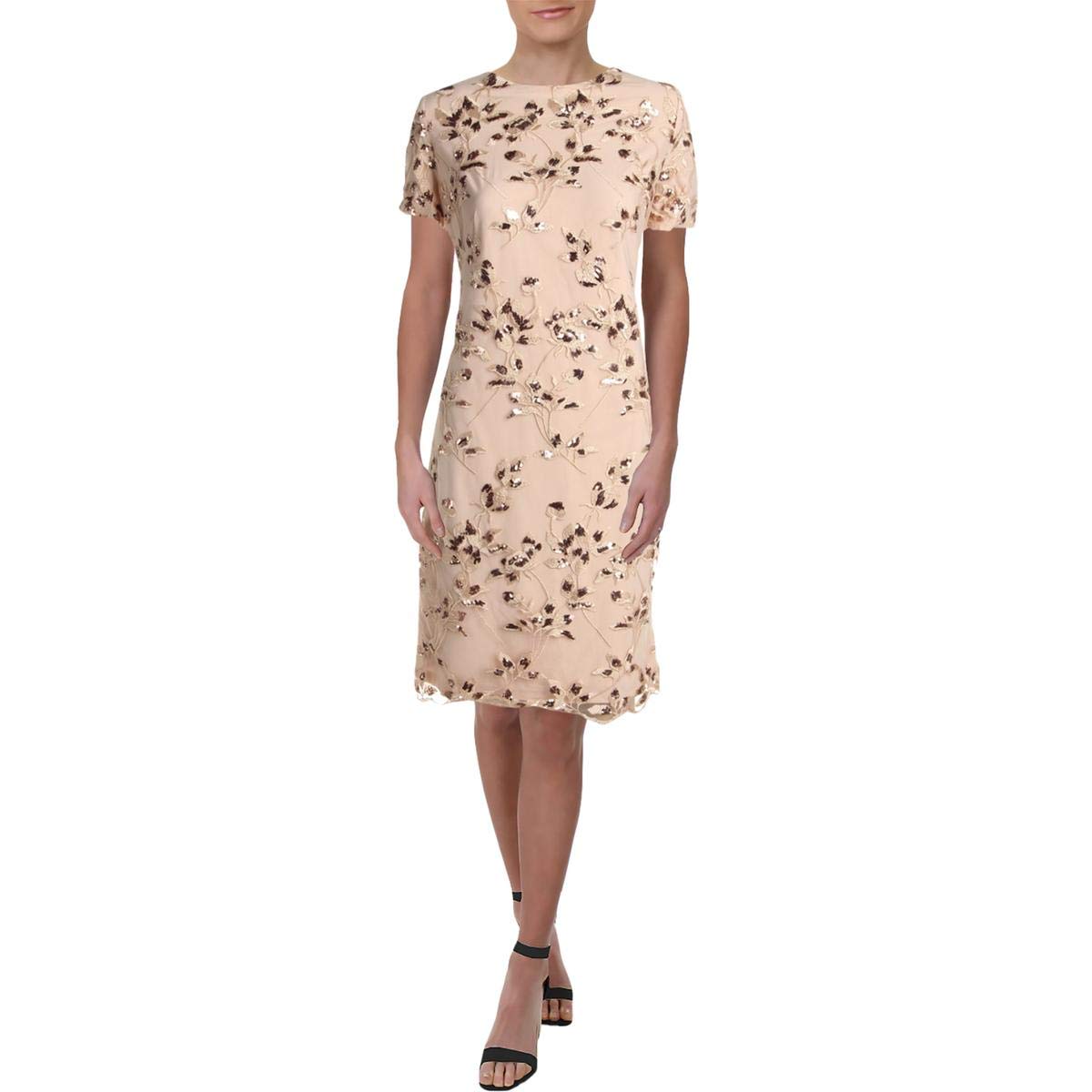 Ralph Lauren Women's Embroidered Lace Sheath Dress - Pink Size 14 | Elegant Formal & Cocktail Party Wear for Weddings, Evening Events & Special Occasions