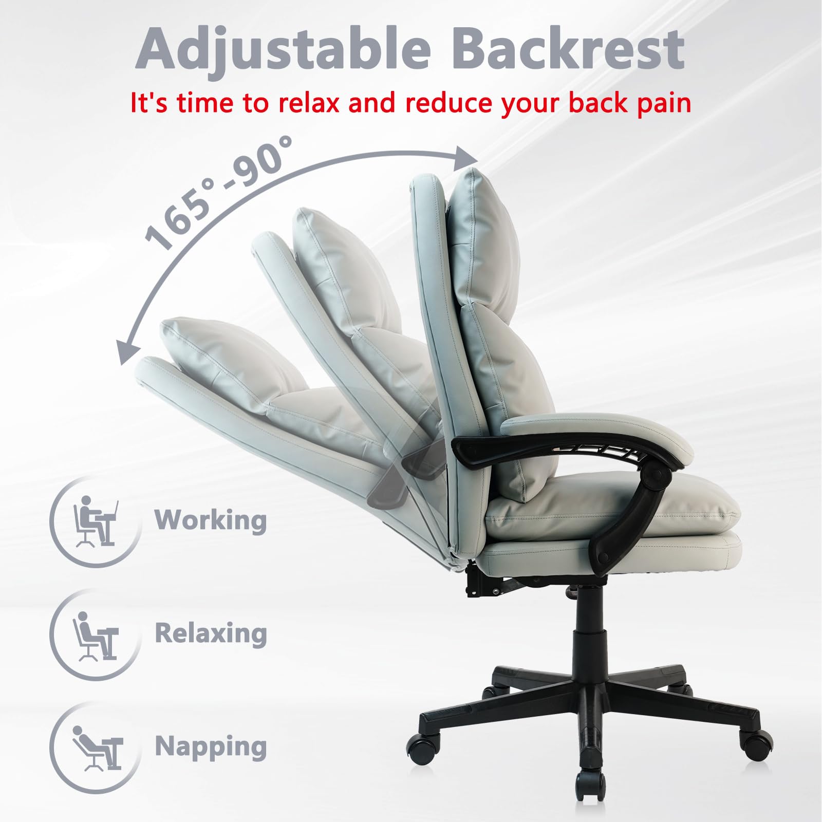 CLATINA Ergonomic Reclining Office Chair - Big and Tall High Back Executive Leather Desk Chair with Lumbar Support, Wide Seat Computer Task Chair for Home & Office (Grey, 2-Pack) - Perfect for Long Work Hours & Gaming Sessions
