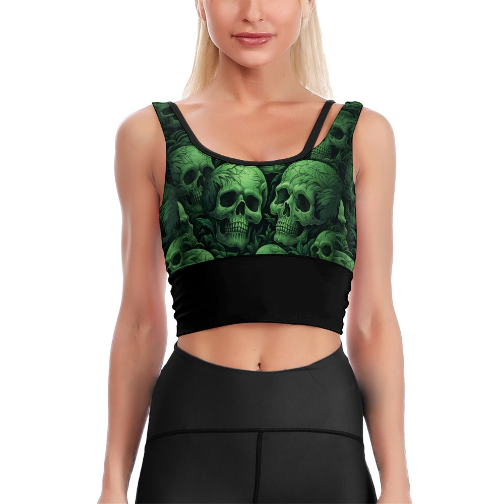 Green Skulls Yoga Vest for Women - Breathable & Stretchy Workout Top - Perfect for Yoga, Pilates & Gym