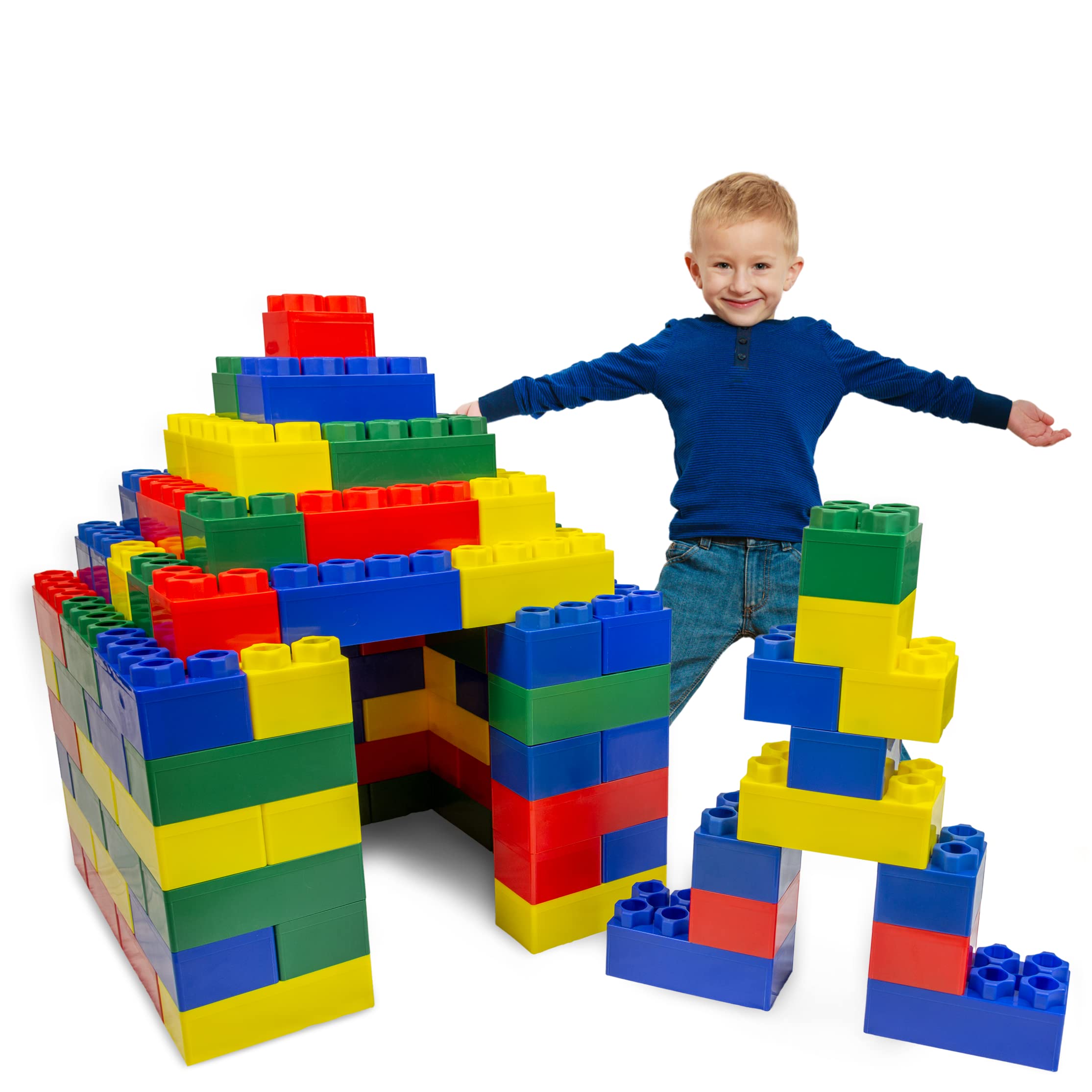 StemFuel Deluxe 112 Piece Jumbo Building Blocks Variety Pack - Mega Builder Block Kit for Toddlers & Kids | 63 Large + 49 Small Colorful Educational Building Toys | STEM Learning, Creative Play | Perfect for Preschool, Classroom & Birthday Gifts | Made in USA