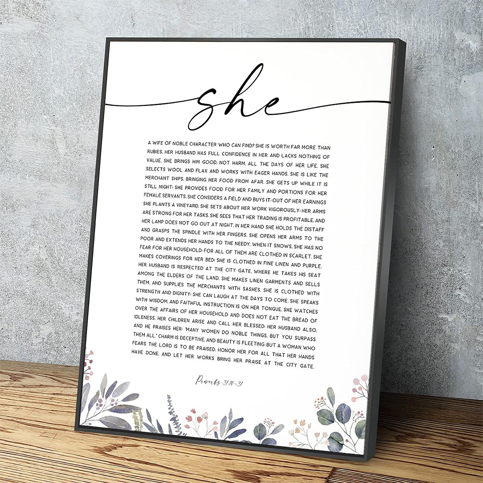 Christian Wall Art - Proverbs 31:10-31 Bible Verse Canvas Print with Black Metal Frame (18x12 Inch) - Ready to Hang Home & Office Decor for Living Room, Bedroom, Apartment - Inspirational Scripture Gift for Women