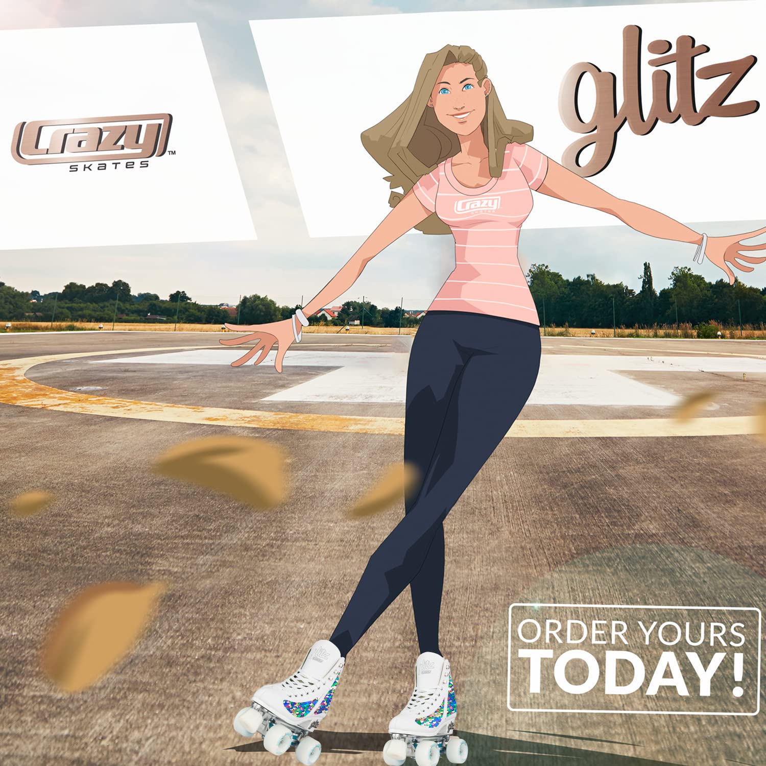 Crazy Skates Glitz Roller Skates for Women & Girls - Adjustable & Fixed Sizes | Sparkling Glitter Quad Skates for Rink, Park & Outdoor Skating | Roller Derby & Recreational Skating