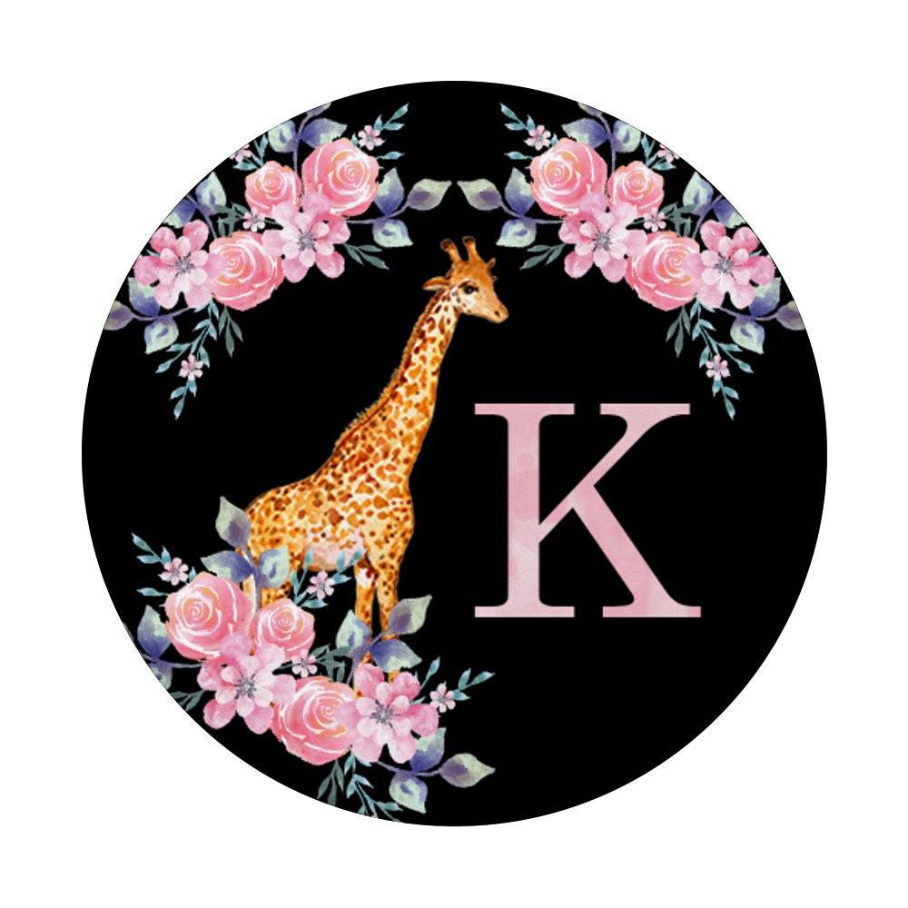 Giraffe Rose Pink Watercolor Monogram K Initial Letter PopSockets PopGrip - Swappable Phone Grip for iPhone, Samsung & Tablets - Perfect for Everyday Use, Travel & Selfies
