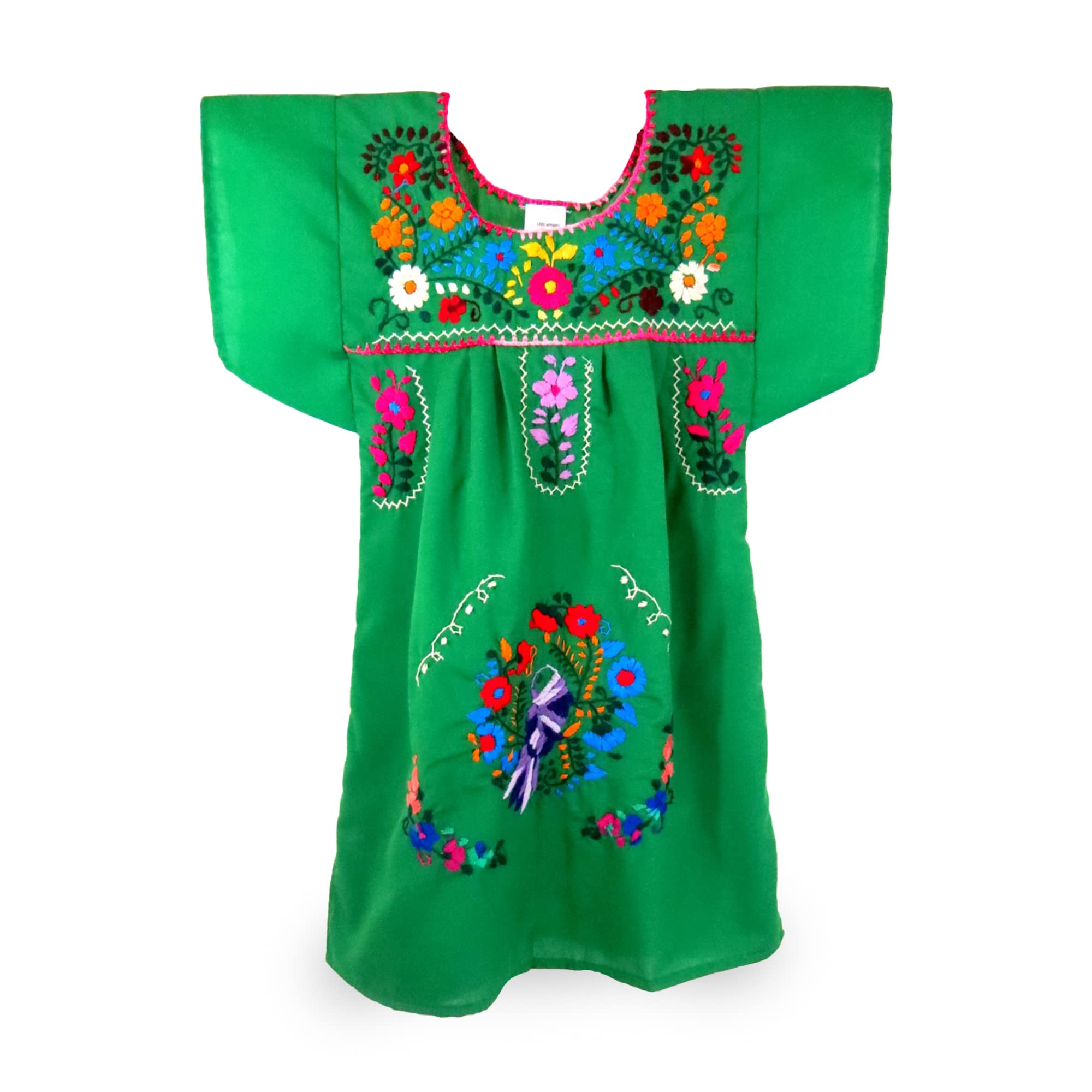 Handmade Embroidered Puebla Mexican Dress for Girls - Traditional Cotton Floral Dress - Perfect for Cinco de Mayo, Fiesta, Quinceañera & Cultural Celebrations
