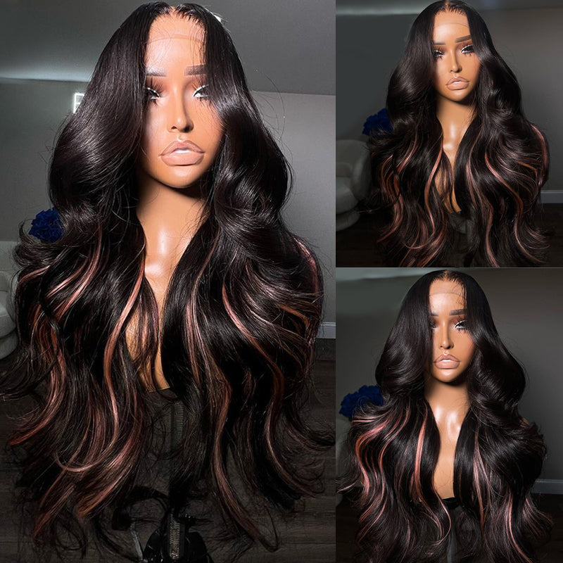 Black Body Wave with Inner Pink Highlights
