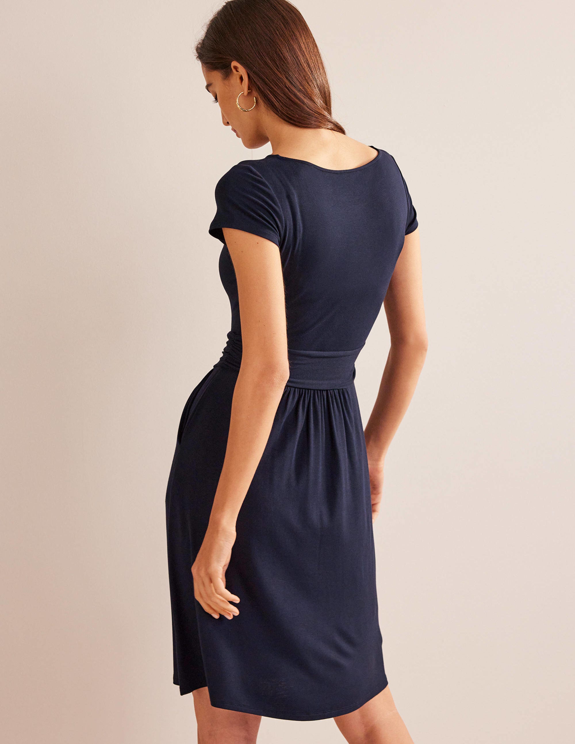 Amelie Navy Blue Jersey Dress for Women - Comfortable & Stylish Casual Wear for Everyday Outings & Summer Vacations