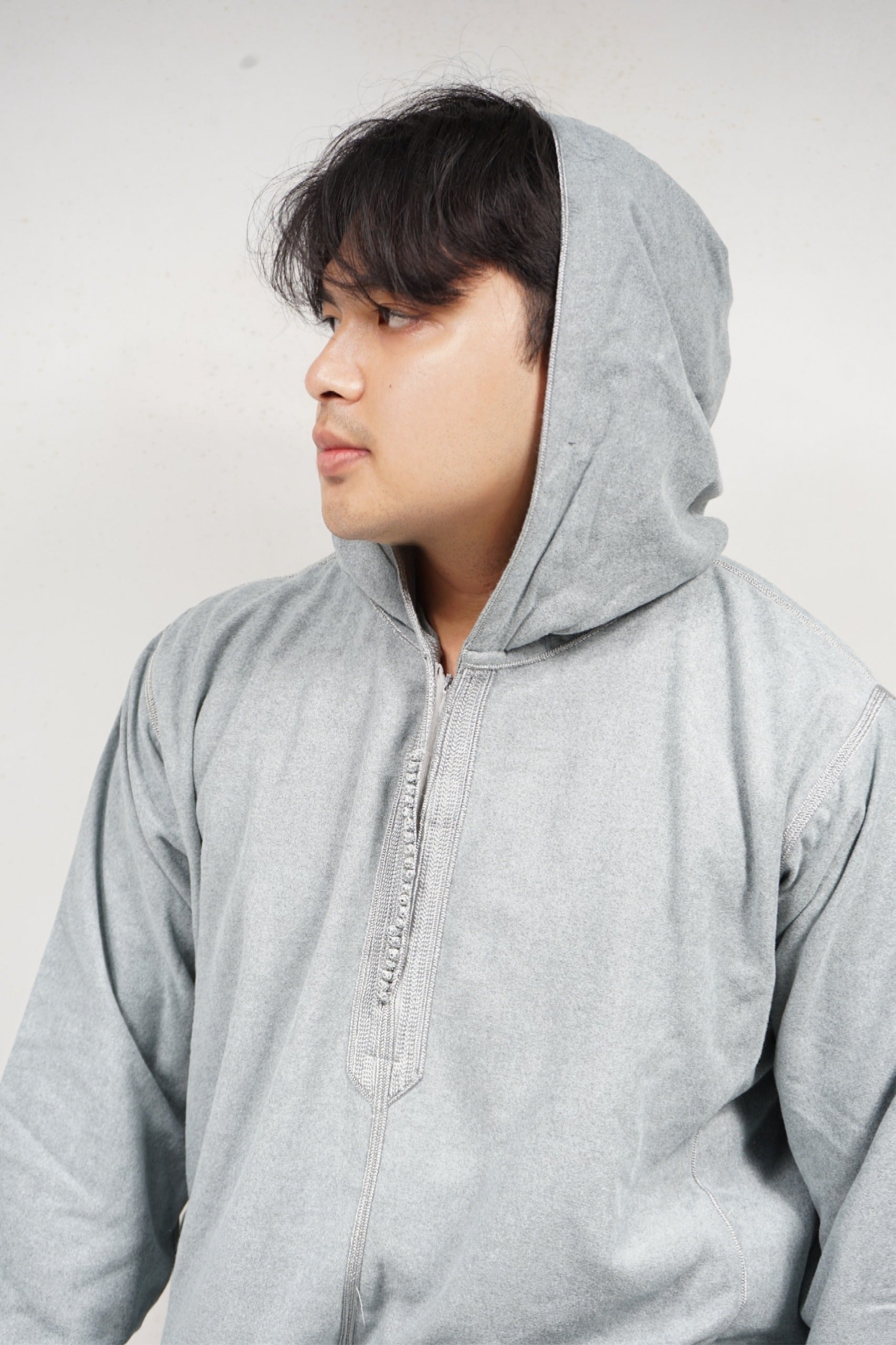 Premium Moroccan Hoodie - Elite Thobe & Djellaba for Men in Classic Gray | Traditional Islamic Clothing for Prayer, Eid & Special Occasions