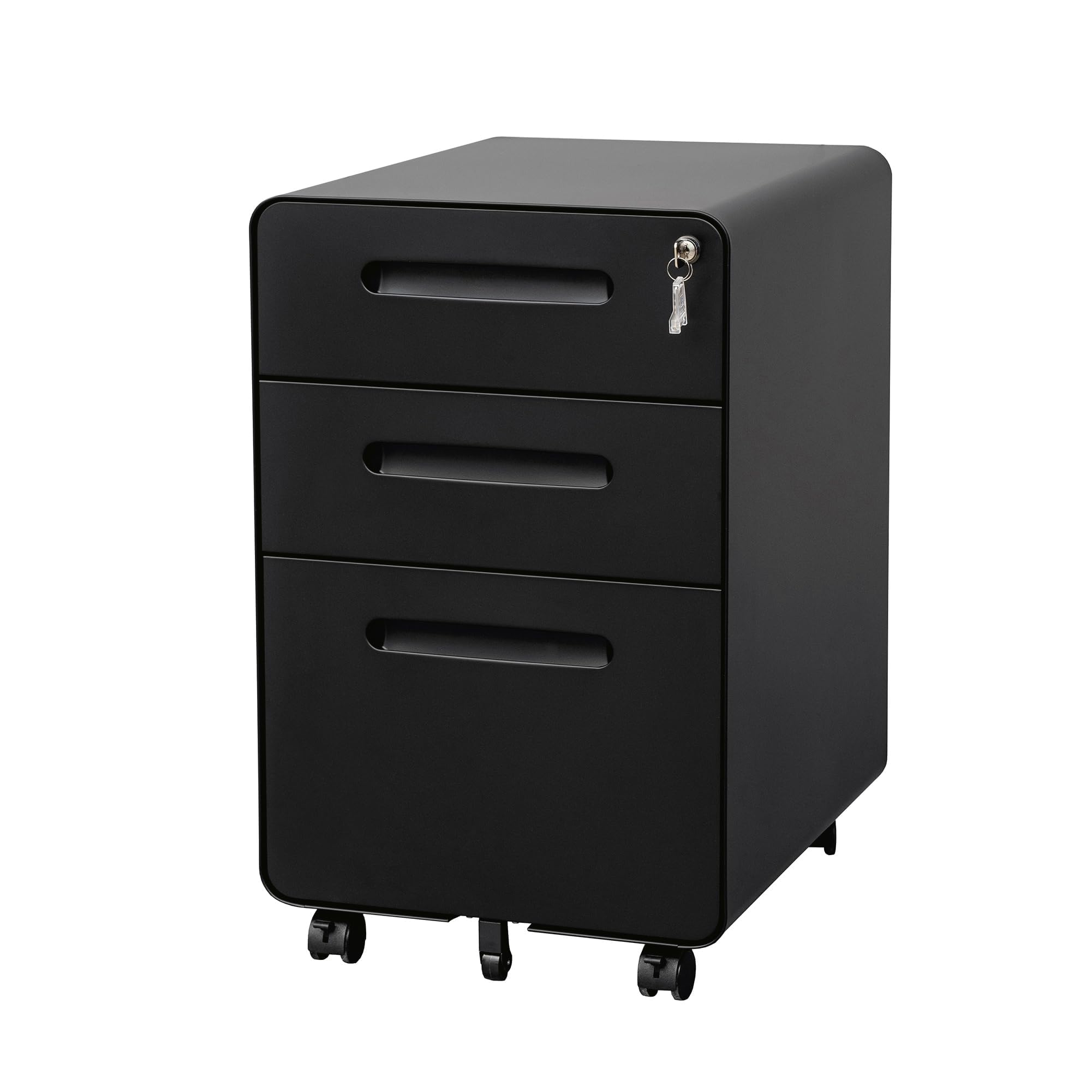 3 Drawer Locking File Cabinet with 4 Keys - Mobile Metal Filing Cabinet for Home Office - Under Desk Storage Solution - Pre-Assembled Letter/Legal/A4 Hanging File Folders - Perfect for Document Organization in Small Spaces & Workspaces