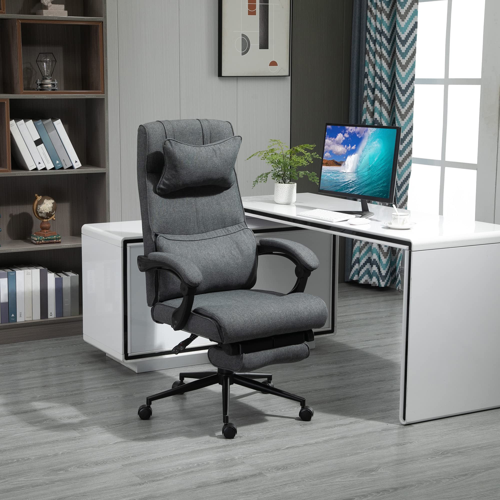 Vinsetto High Back Executive Office Chair with Footrest - Adjustable Reclining Computer Desk Chair, Ergonomic Fabric Chair with Headrest & Lumbar Support (Gray) - Perfect for Home Office, Gaming, and Workspace Comfort