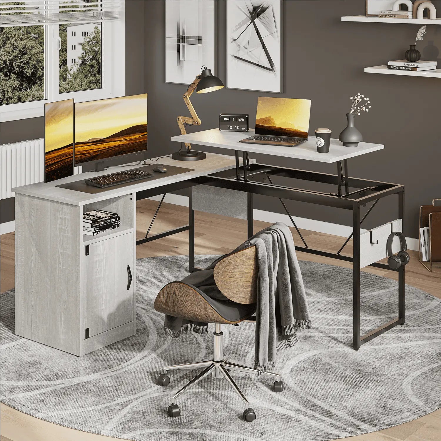Bestier 60 Inch L-Shaped Standing Desk with File Cabinet - Adjustable Height Computer Workstation for Home Office, Gaming & Study (Espresso) - Perfect for Small Spaces & Ergonomic Workspaces