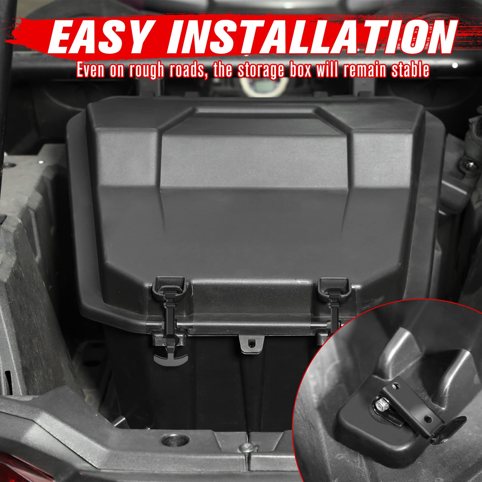 Waterproof 69 QT UTV Rear Cargo Storage Box for Polaris RZR 900/XP 4 1000/XP Turbo/Trail (2014-2024) - Heavy Duty Tool Box with Rubber Latch, Replacement for OEM #2881193 - Perfect for Off-Road Adventures, Camping & Outdoor Gear Storage