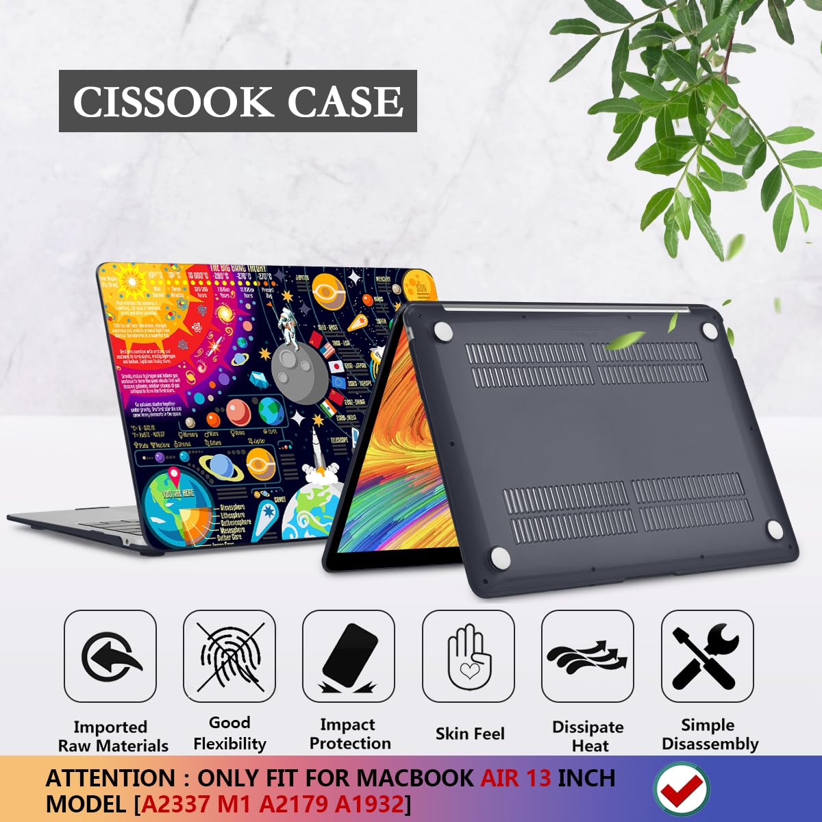 CISSOOK Hard Shell Case & Keyboard Cover for MacBook Air 13 Inch (2021 2020 2019 2018 Release A2337 M1 A2179 A1932) - Compatible with Retina Display & Touch ID, Universe Space Design - Perfect for Work, Travel & School Protection