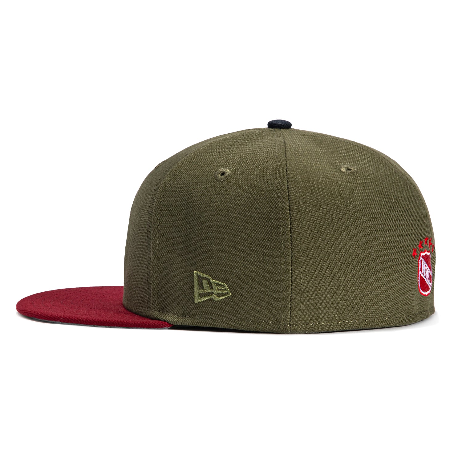 New Era 59FIFTY Detroit Red Wings Logo Patch Adjustable Baseball Cap - Olive & Cardinal Colors | Official NHL Licensed Hat for Men, Women & Fans | Perfect for Games, Streetwear & Sports Fashion