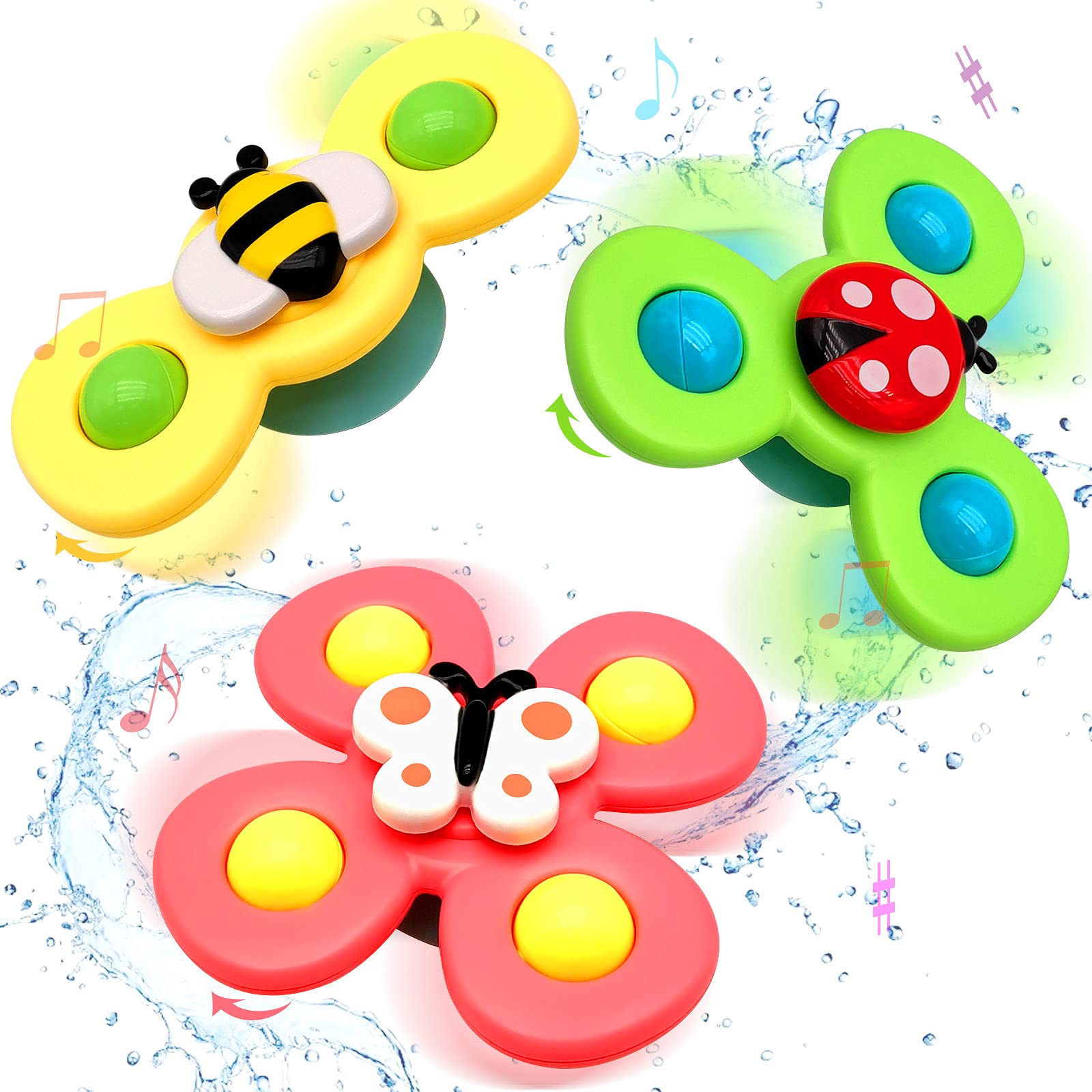 **Sensory Spinner Toys for Toddlers 2-3 Years Old - 3 Pack Suction Cup Bath Toys for Babies 18+ Months, Fun Learning & Developmental Gifts for Boys & Girls - Perfect for Bath Time, Playtime & Stress Relief**