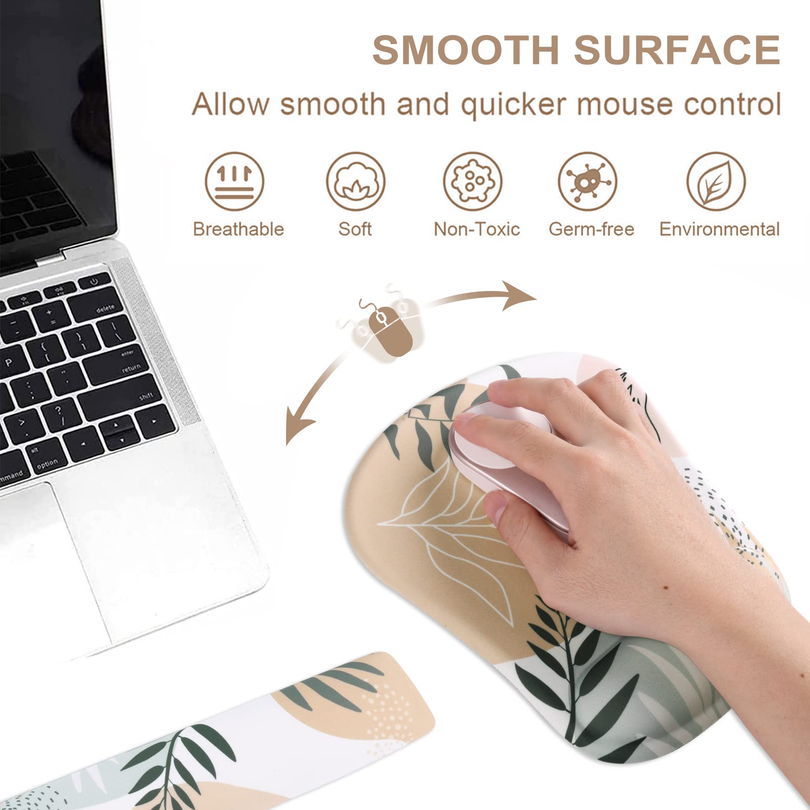 Haocoo Ergonomic Keyboard & Mouse Wrist Rest Set - Non-Slip Gel Cushion Support for Computer, Gaming & Office Use - Tropical Leaves Design for Comfortable Typing & Mouse Work