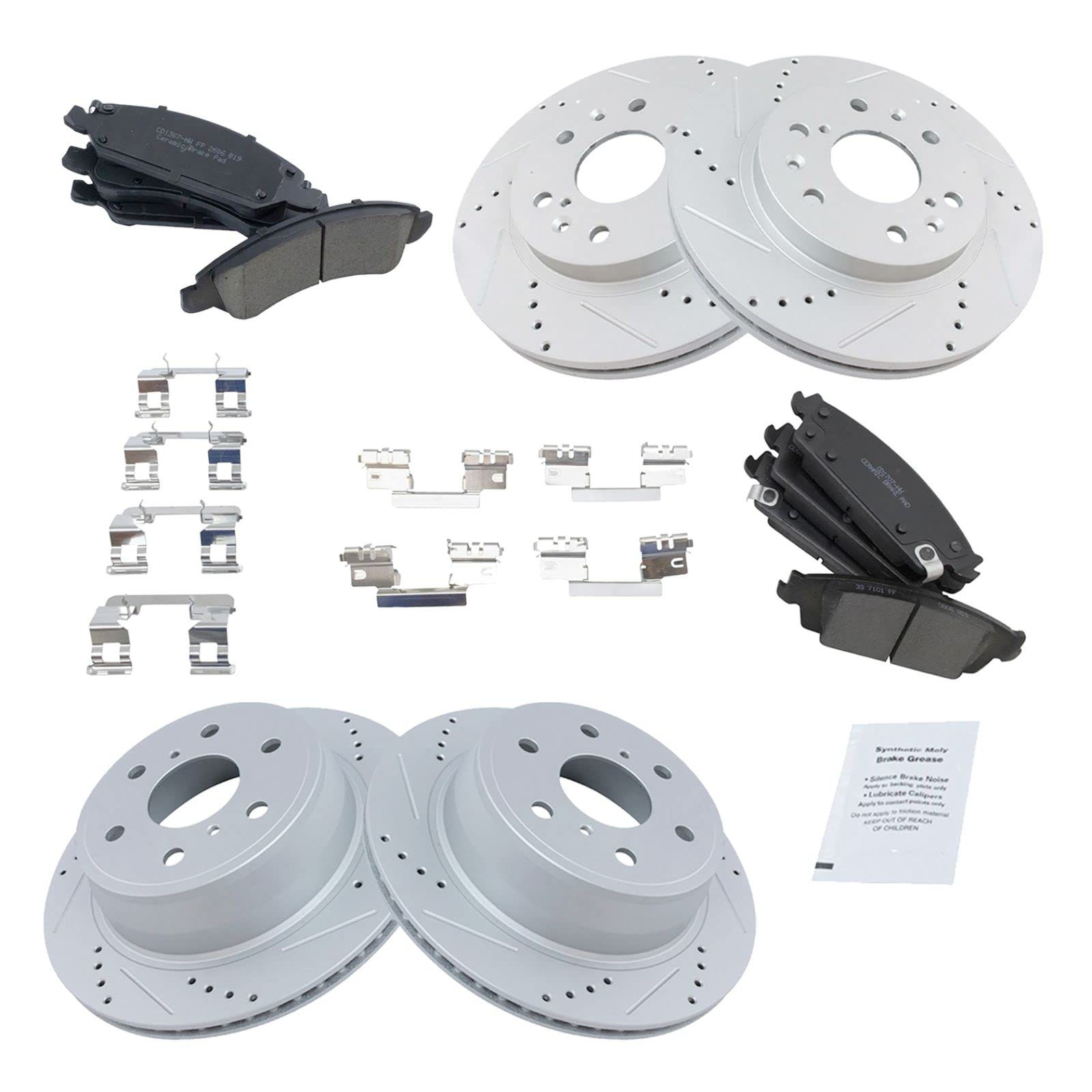 High-Performance Front & Rear Ceramic Brake Pads with Drilled & Slotted Coated Rotors - Perfect for Racing, Off-Roading & Daily Driving