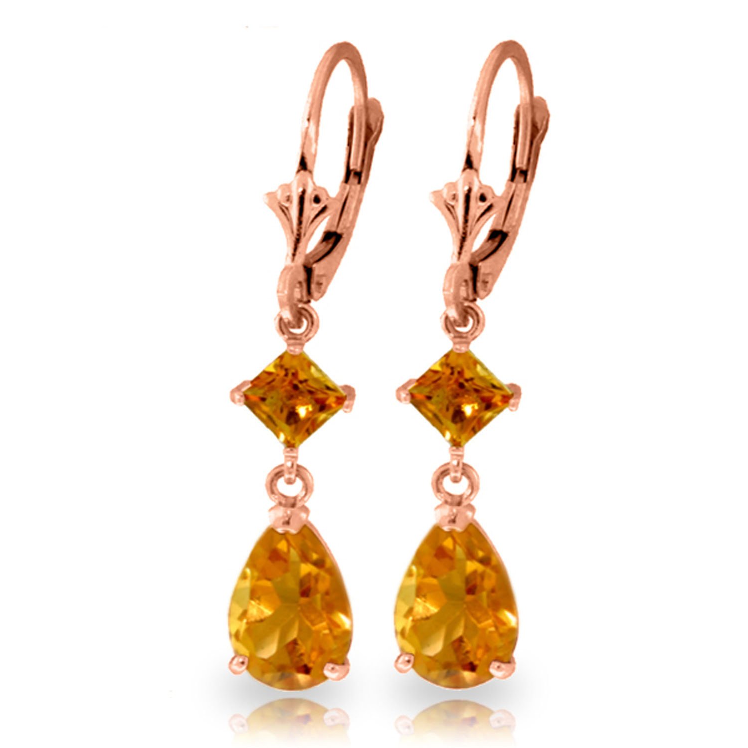 14K Rose Gold Dangling Earrings with Natural Citrine Gemstones - Elegant Dainty Jewelry for Women, Perfect Gift for Birthday, Anniversary & Special Occasions