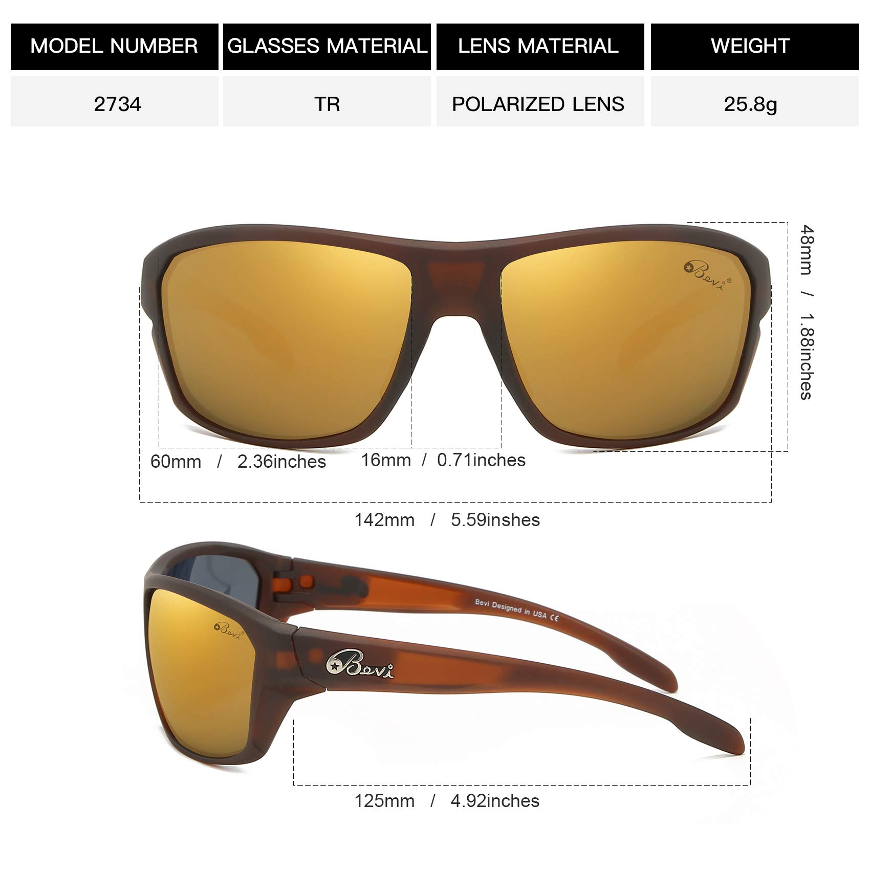 Bevi Polarized Sports Sunglasses for Women & Men - UV Protection Driving, Cycling & Running Shades - Perfect for Outdoor Activities & Travel Adventures