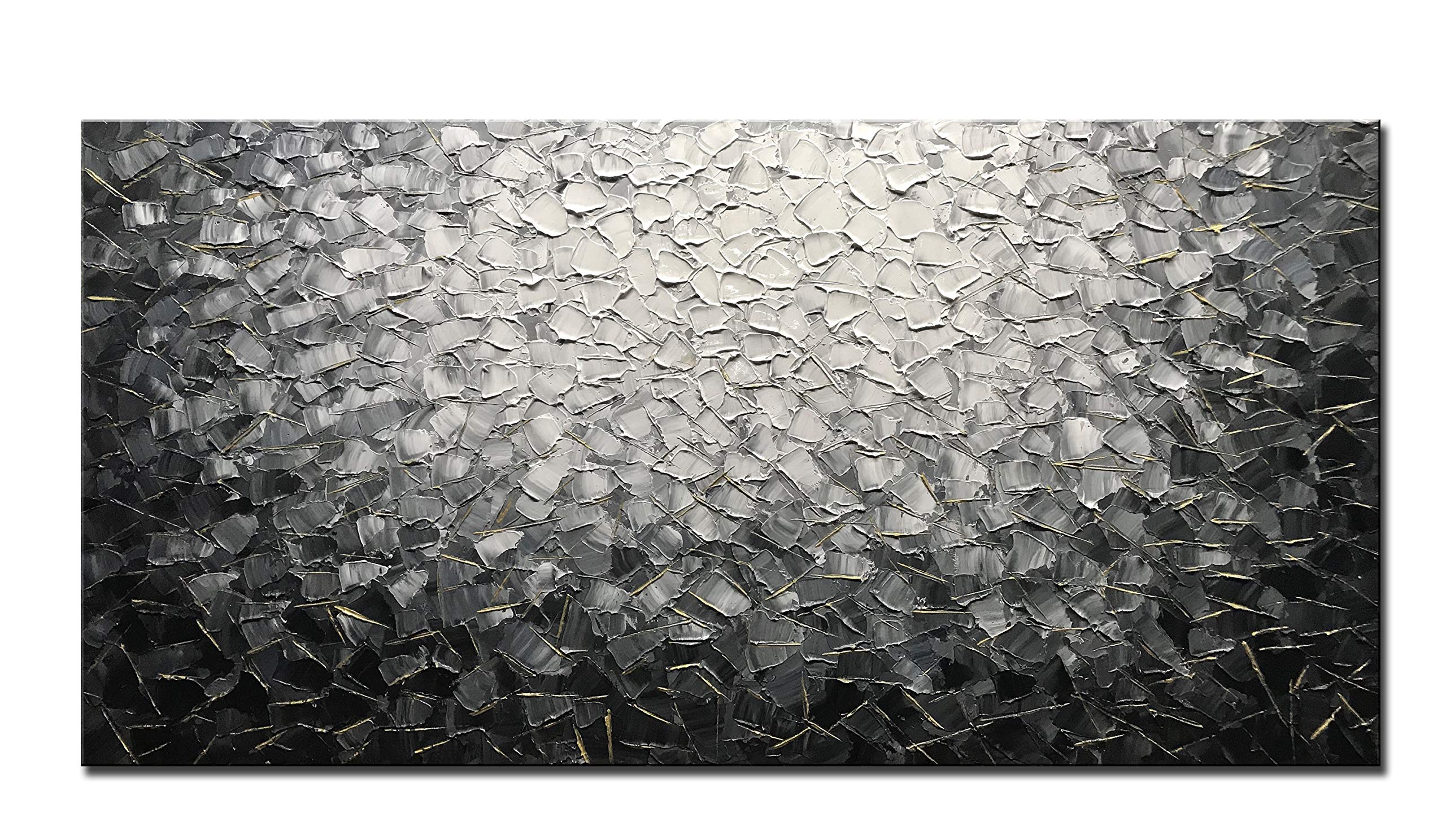 Modern Abstract Wall Art Canvas - 100% Hand-Painted Black & White Oil Painting - Large 24x48 Inch Wall Mural for Living Room Decor - Perfect for Home, Office & Modern Interior Design