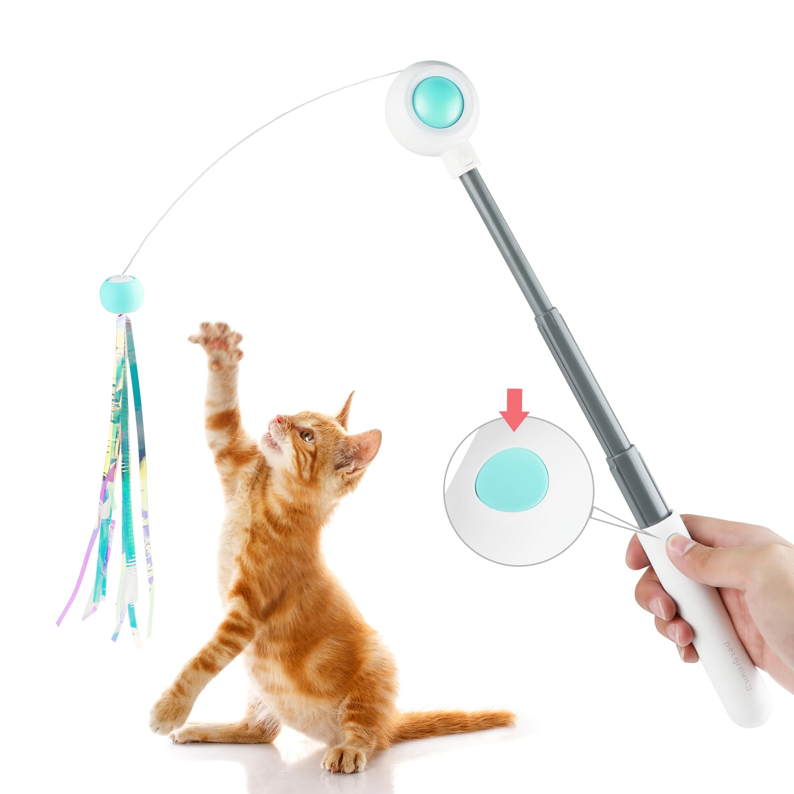 Interactive Cat Wand Toy with Replaceable Feathers & Tassels - Fun Exercise Toy for Indoor Cats to Chase & Play - Perfect for Playtime, Training & Bonding (Blue)