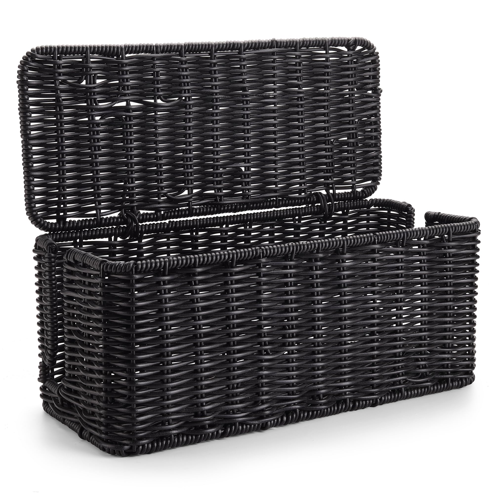 Handmade Rattan Cable Management Box - Black Cord Organizer for Desk, Power Strips & Electronics - Decorative Cord Hider Box (12.5