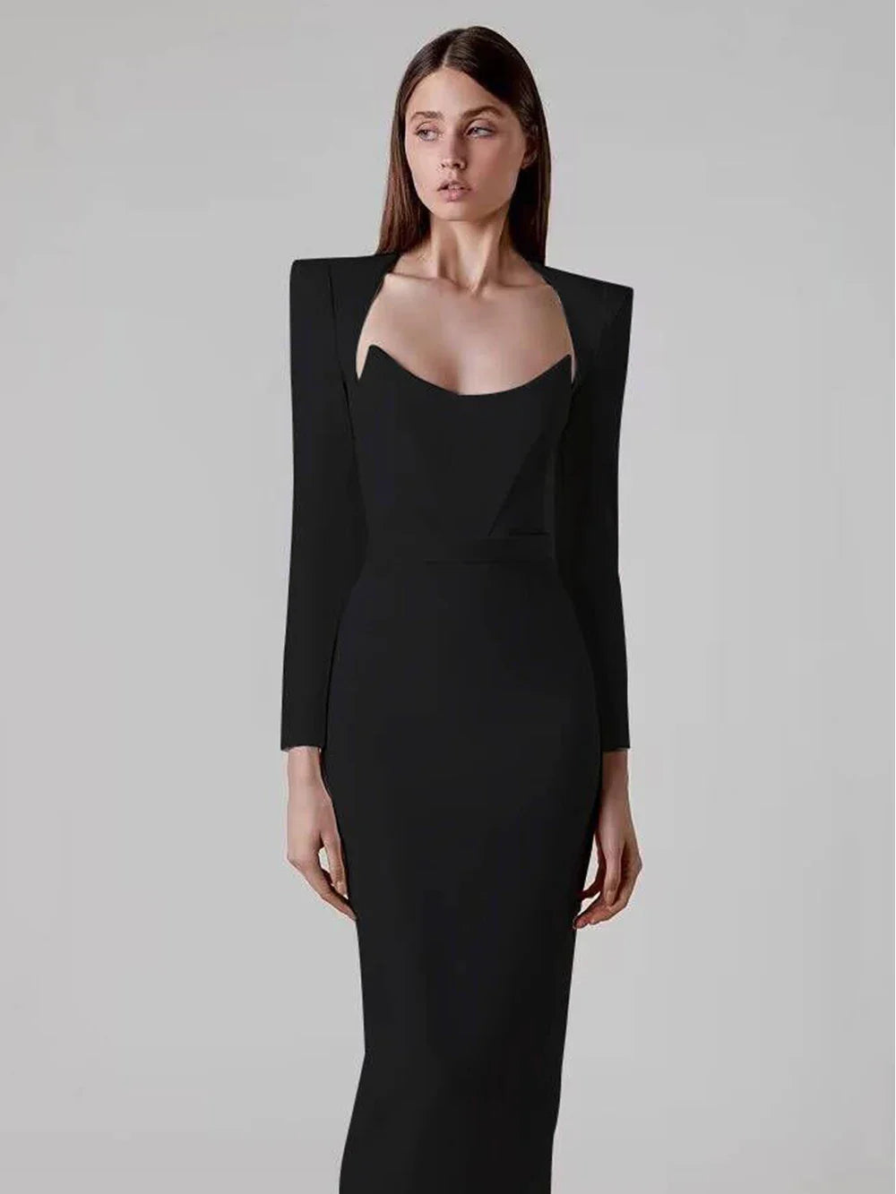 Sexy Long Sleeve V-Neck Bandage Dress for Women - Winter Midi Dress in Pink, Black & White | Elegant Evening, Club & Party Wear | Perfect for Date Night, Cocktail Parties & Holiday Events