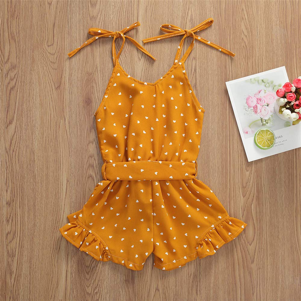 Toddler Baby Girl Heart Print Suspender Romper Jumpsuit - Cute Summer Outfit for Holidays & Playdates - Perfect for Birthday Parties, Beach Trips & Family Photos