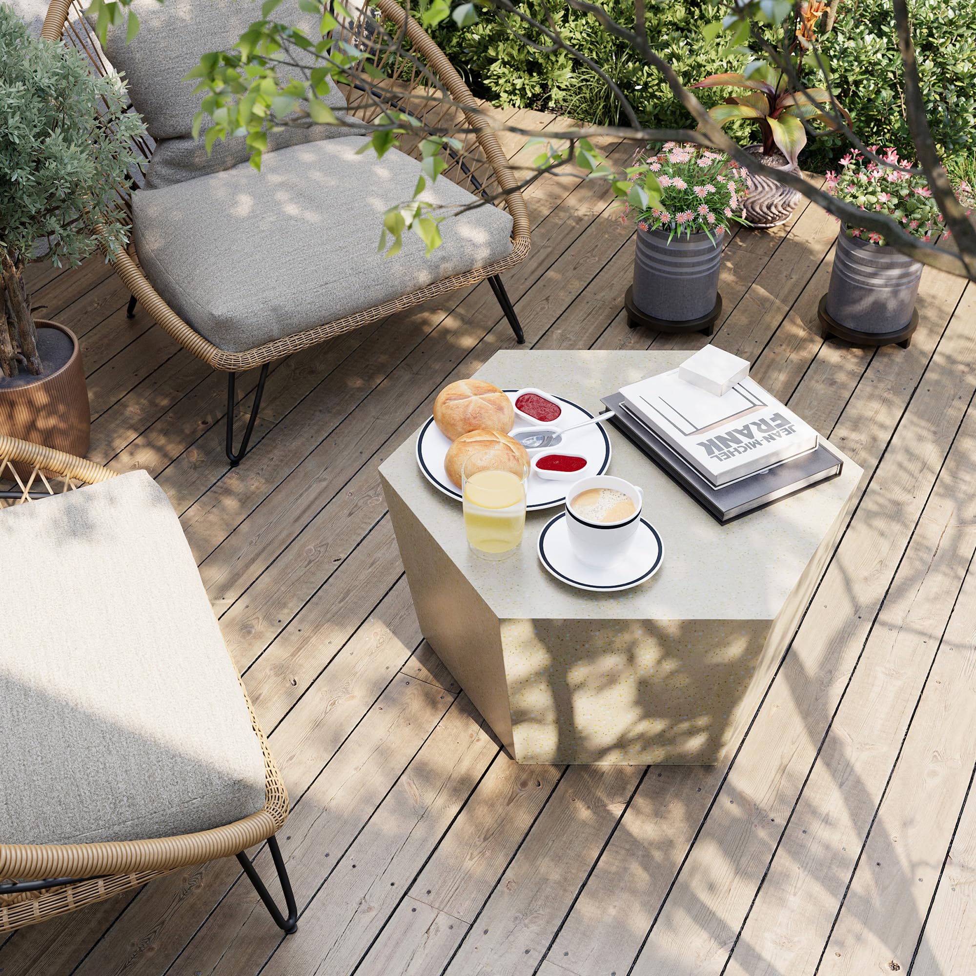 UPHA 28-inch Hexagon Concrete Coffee Table - Outdoor Patio Side Table for Garden, Backyard, Poolside - Weather-Resistant Beige Finish | Perfect for Outdoor Entertaining, Lounging & Decor