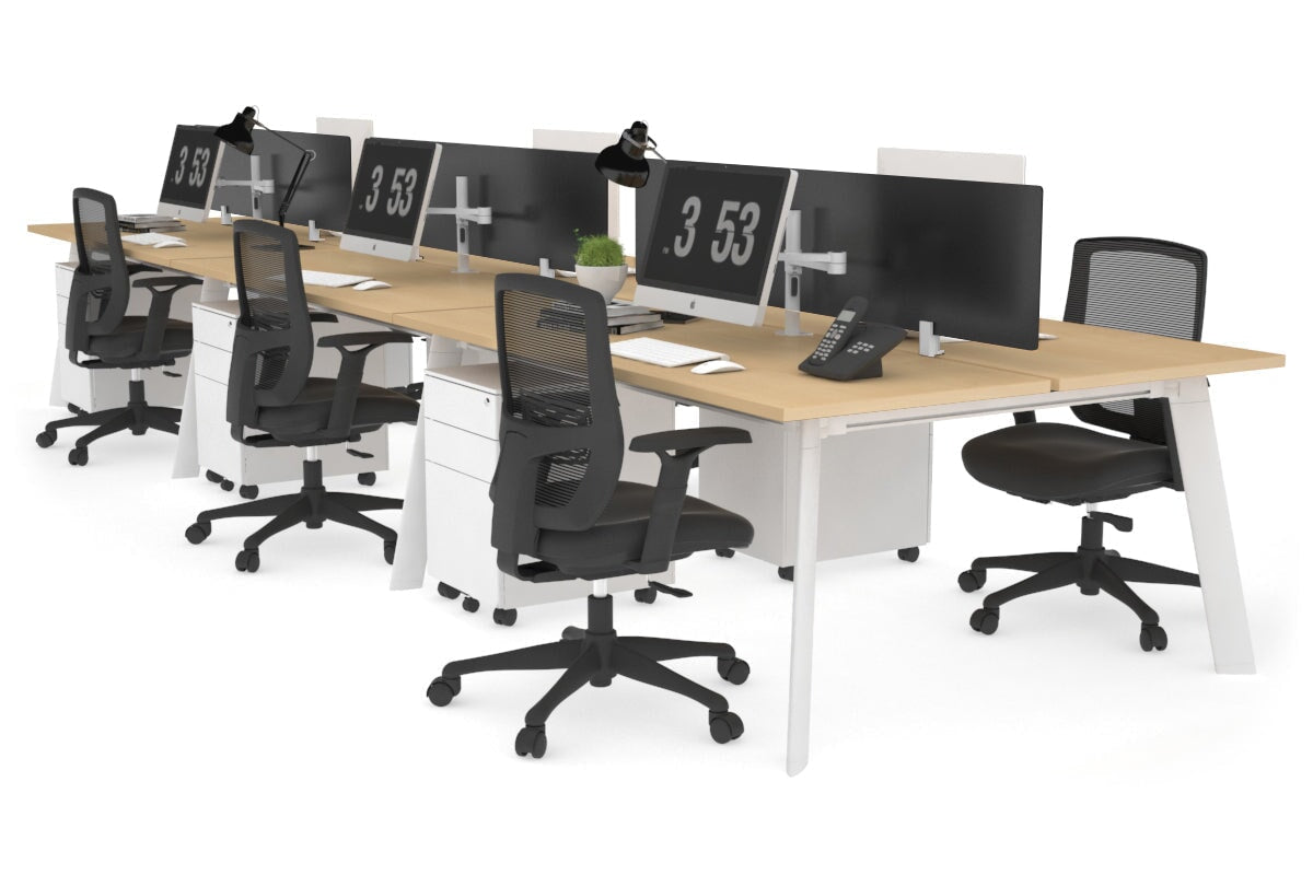 6-Person Workstation with White Frame - 1400L x 700W Dimensions - Ideal for Office, Coworking Spaces & Home Offices
