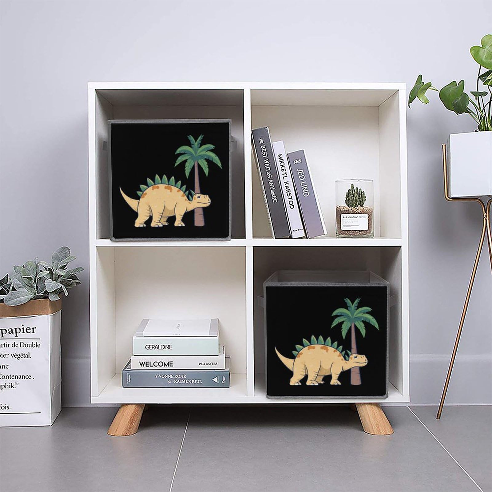 Dinosaur Foldable Storage Cubes - 6 Pack Square Organizer Bins with Handles for Kids Room, Playroom & Closet Organization | Space Saving Toy Storage Solution