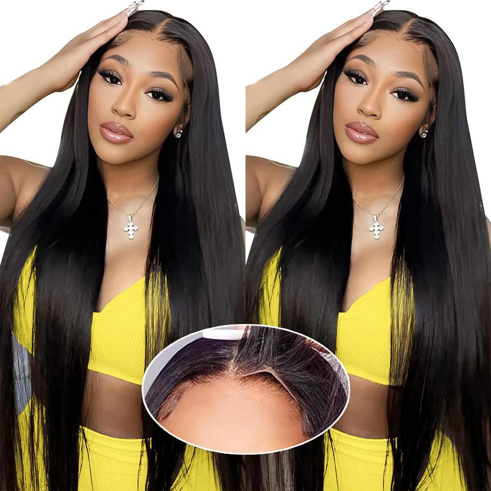13x4 Glueless Human Hair Wigs Brazilian Straight 26 Inch 180% Density Pre Plucked HD Lace Front Wig - No Glue Wear & Go for Daily Styling, Parties & Special Occasions