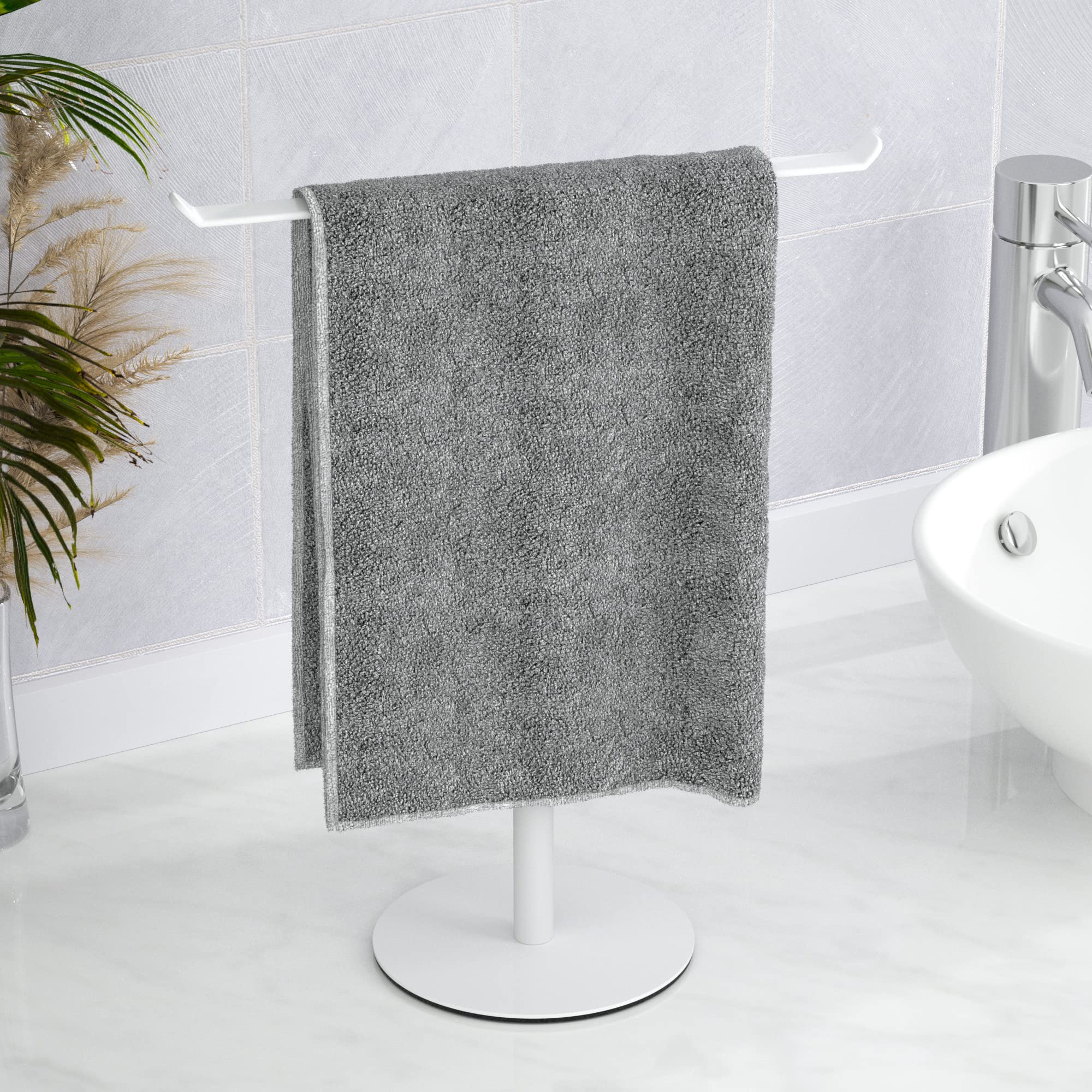 White T-Shape Towel Rack - Bathroom & Kitchen Hand Towel Holder, Headband Organizer | Space-Saving Drying Solution for Small Bathrooms & Modern Kitchens