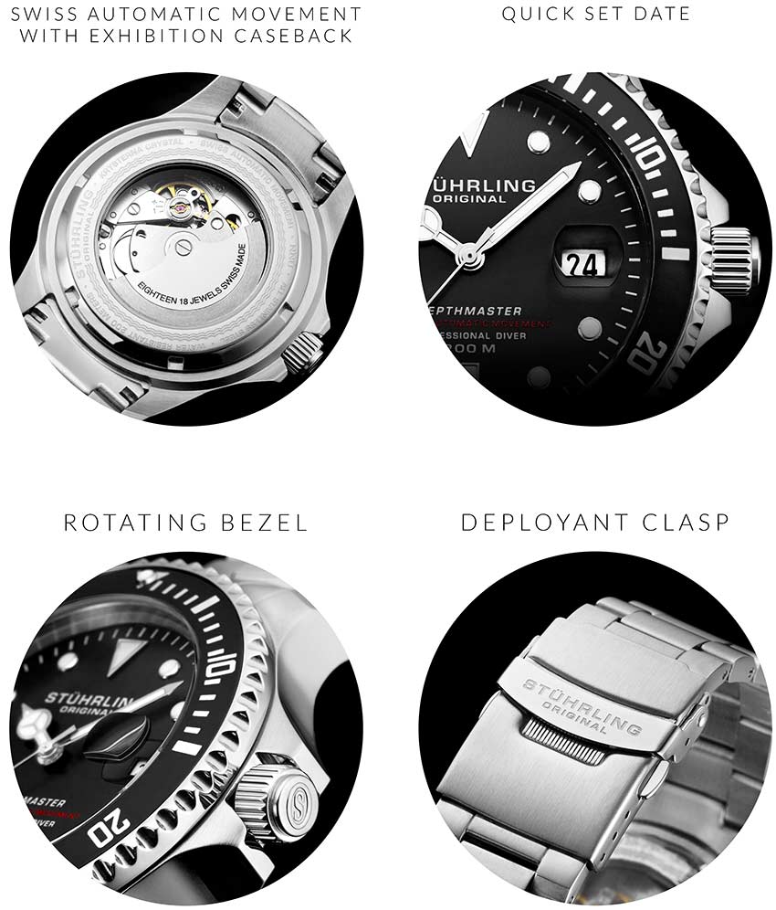 Classic Couple Diver Watch Set with Signature Pen and Stud Earrings - Perfect Gift for Anniversary, Wedding & Valentine's Day