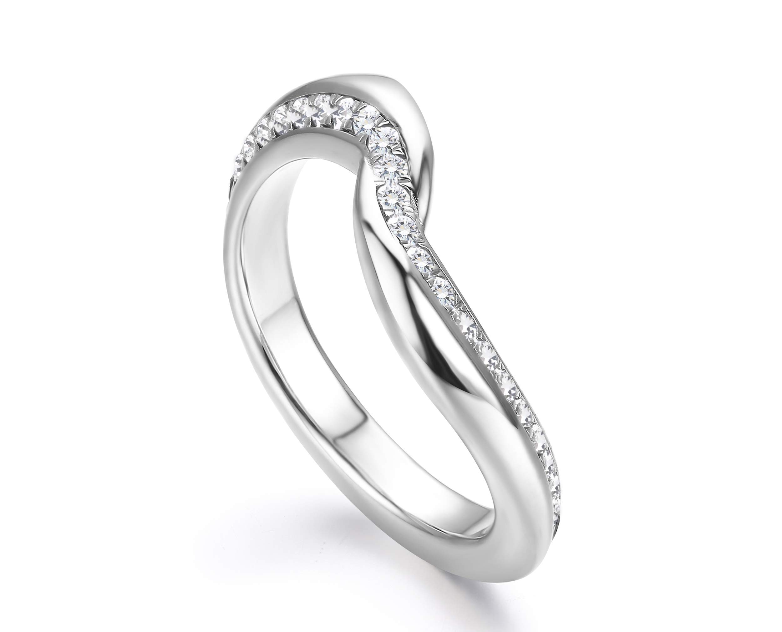 14K White Gold Swirl Eternity Ring with Pave Diamonds - April Birthstone Wedding Band & Engagement Ring for Women | Unique Minimalist Jewelry Gift for Anniversary, Valentine's Day & Special Occasions