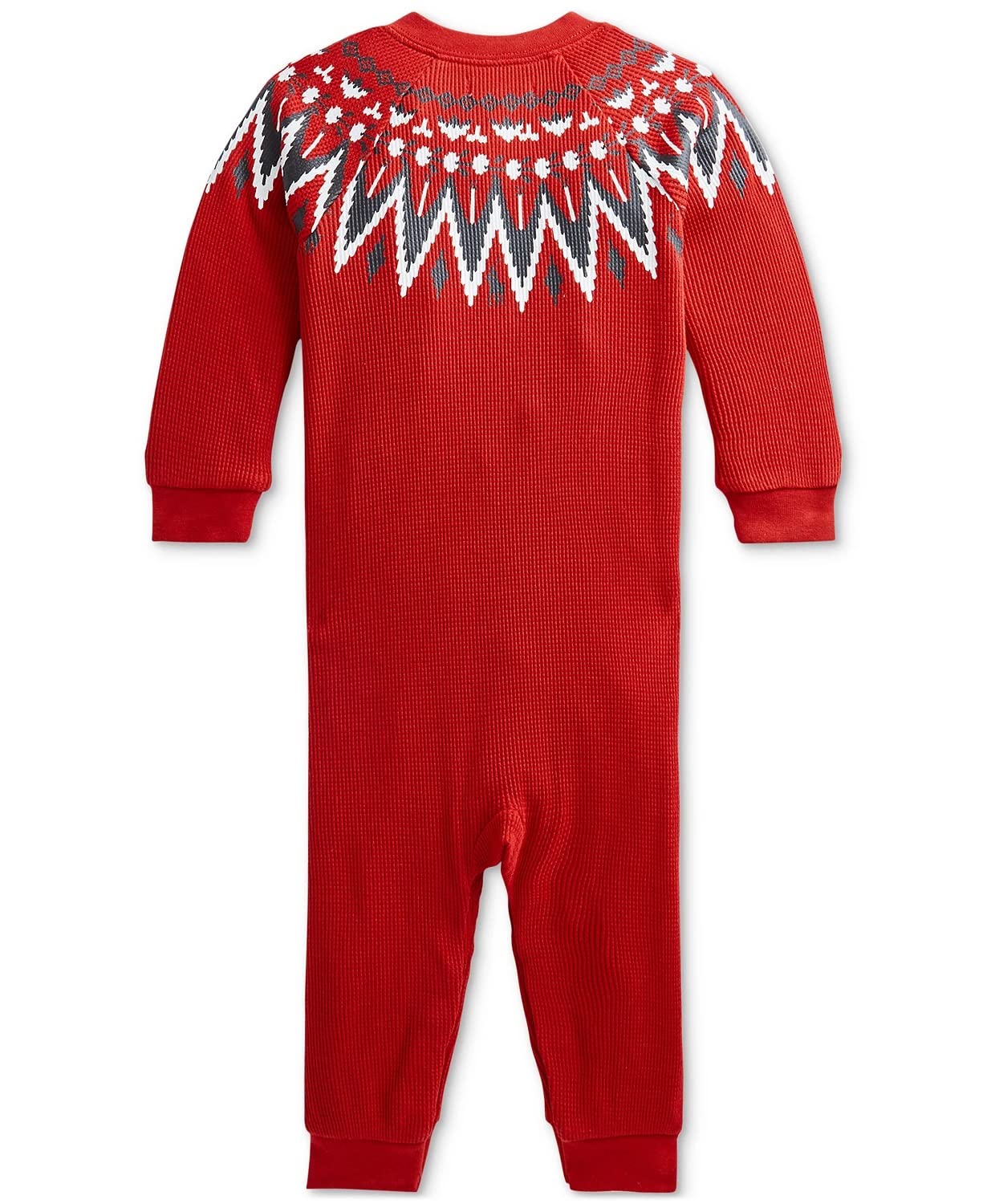POLO RALPH LAUREN Baby Boys Fair Isle Waffle Knit Coverall - Red 5001, Newborn Size W - Cozy Winter Outfit for Newborns & Photo Shoots