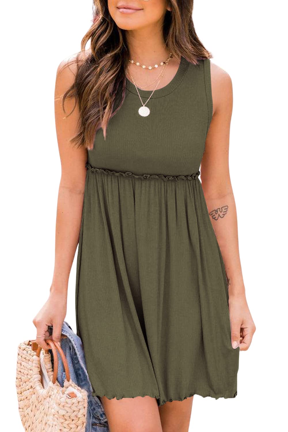 ioiom Women's Summer Sleeveless Casual Empire Waist Tank Dress - Perfect for Beach Vacations, Picnics & Summer Outings