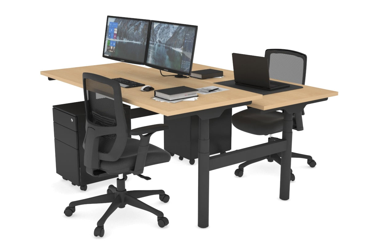 Flexi Premium Height Adjustable 2-Person H Bench Workstation - Black Frame [1800L x 700W] - Ergonomic Office & Home Workspace Solution for Shared Desks
