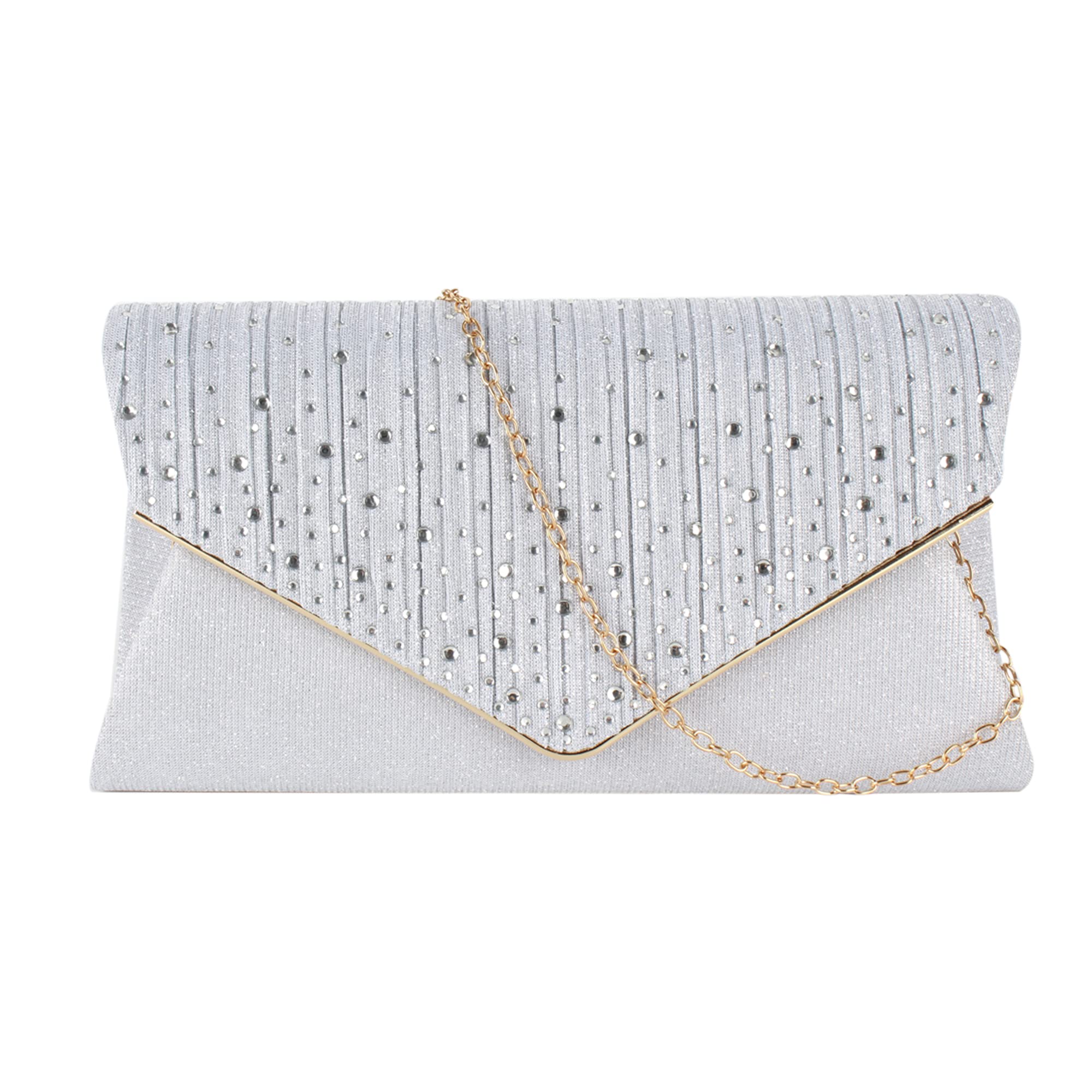 Aisi Women's Rhinestone Studded Flap Envelope Clutch Purse - Elegant Evening Bag with Chain Strap for Party, Prom, Wedding & Special Occasions