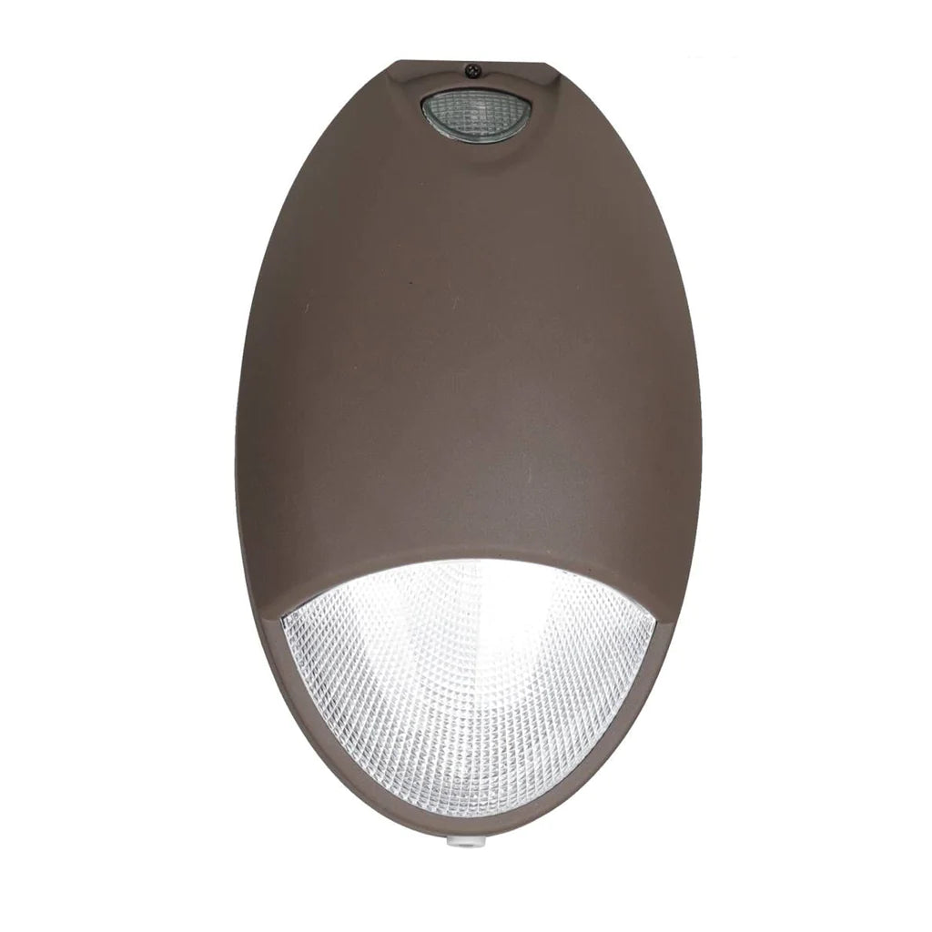 12W Oval LED Emergency Wall Pack Light - 5000K Daylight Bronze - Outdoor Security Lighting for Driveways, Garages & Walkways