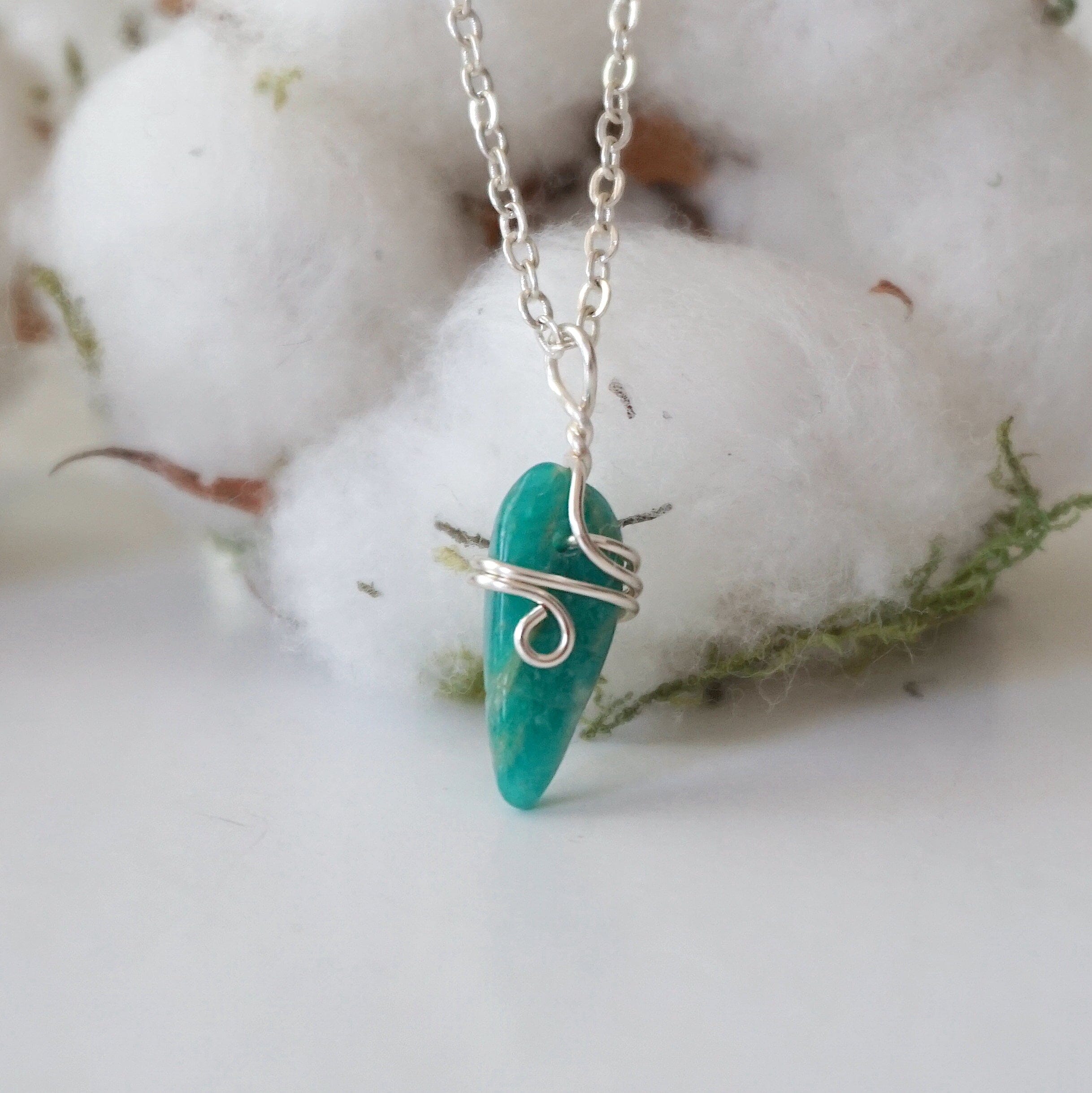 Amazonite Healing Stone Necklace - Sterling Silver Wrapped Charm Pendant for Women - Perfect for Meditation, Yoga & Spiritual Gifts