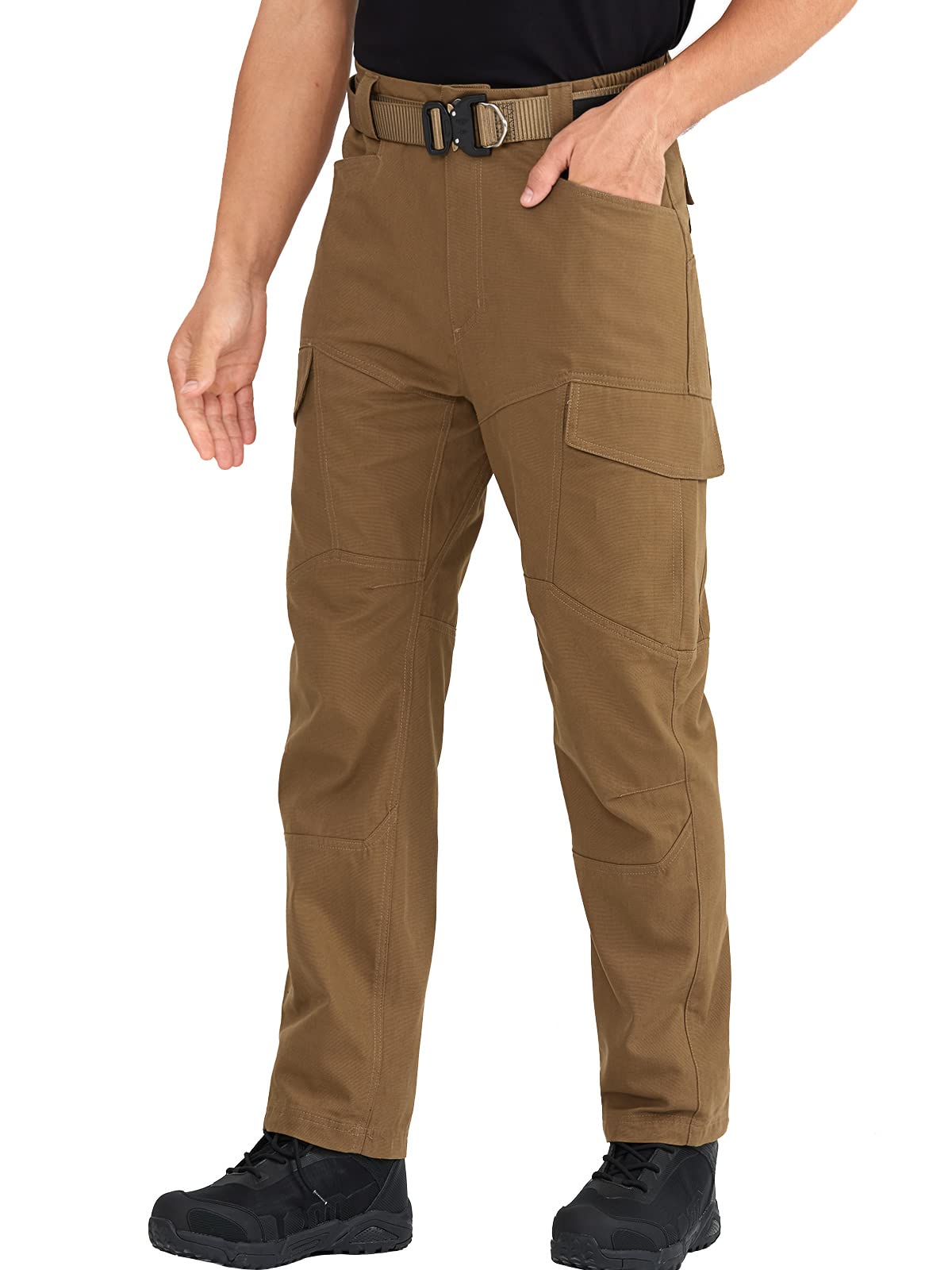 FREEKITE Men's Ripstop Cargo Pants - Tactical Outdoor Hiking Pants with Multi-Pockets, Waterproof & Breathable, Relaxed Fit for Camping, Hunting & Workwear (Khaki, Large)