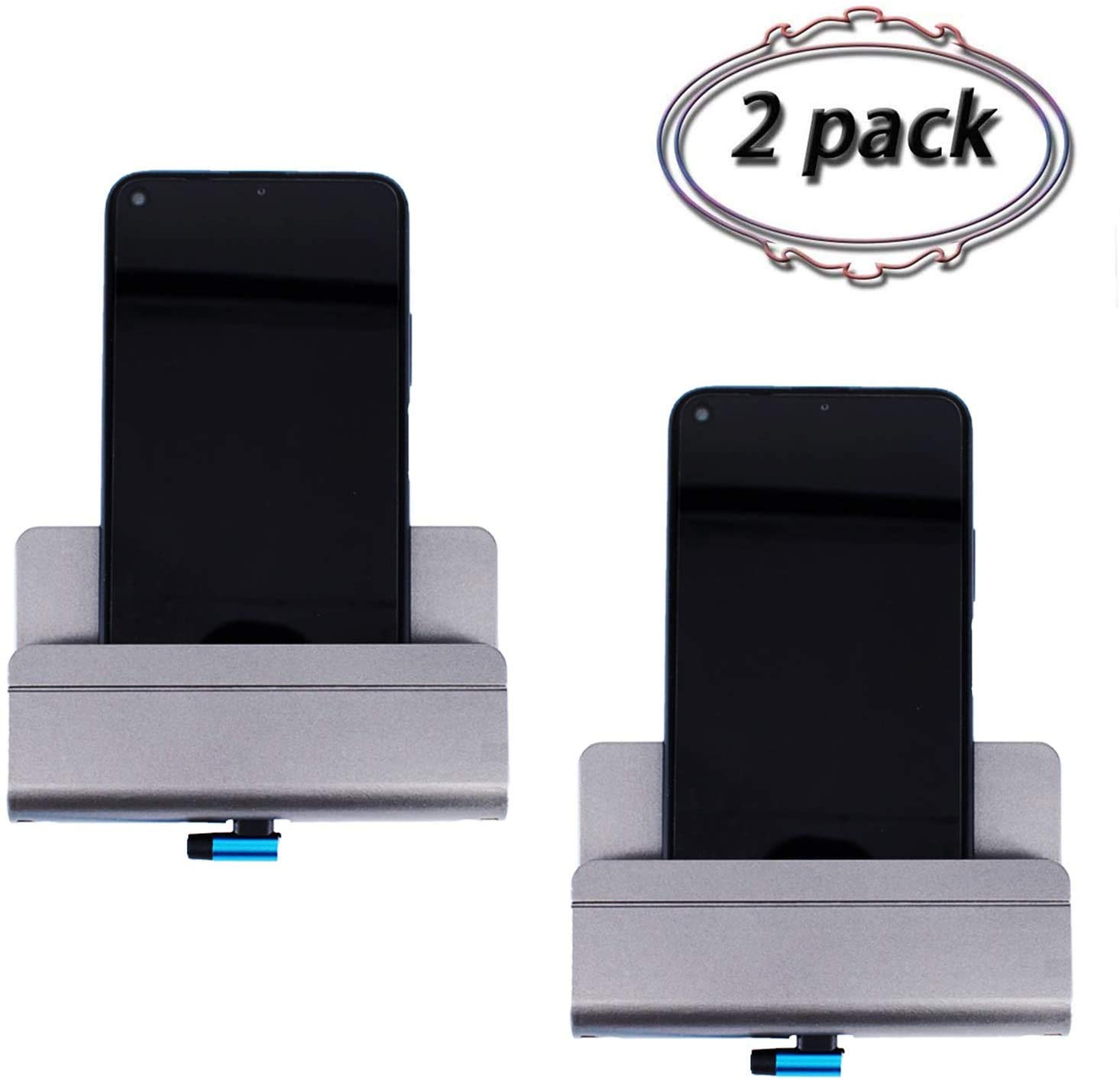 2 Pack Universal Wall Mount Phone Holder with Charging Cable Hole - Self Adhesive Hanging Shelf for iPhone, Smartphones & Mini Tablets - Perfect for Bedroom, Kitchen & Office Organization (Black)